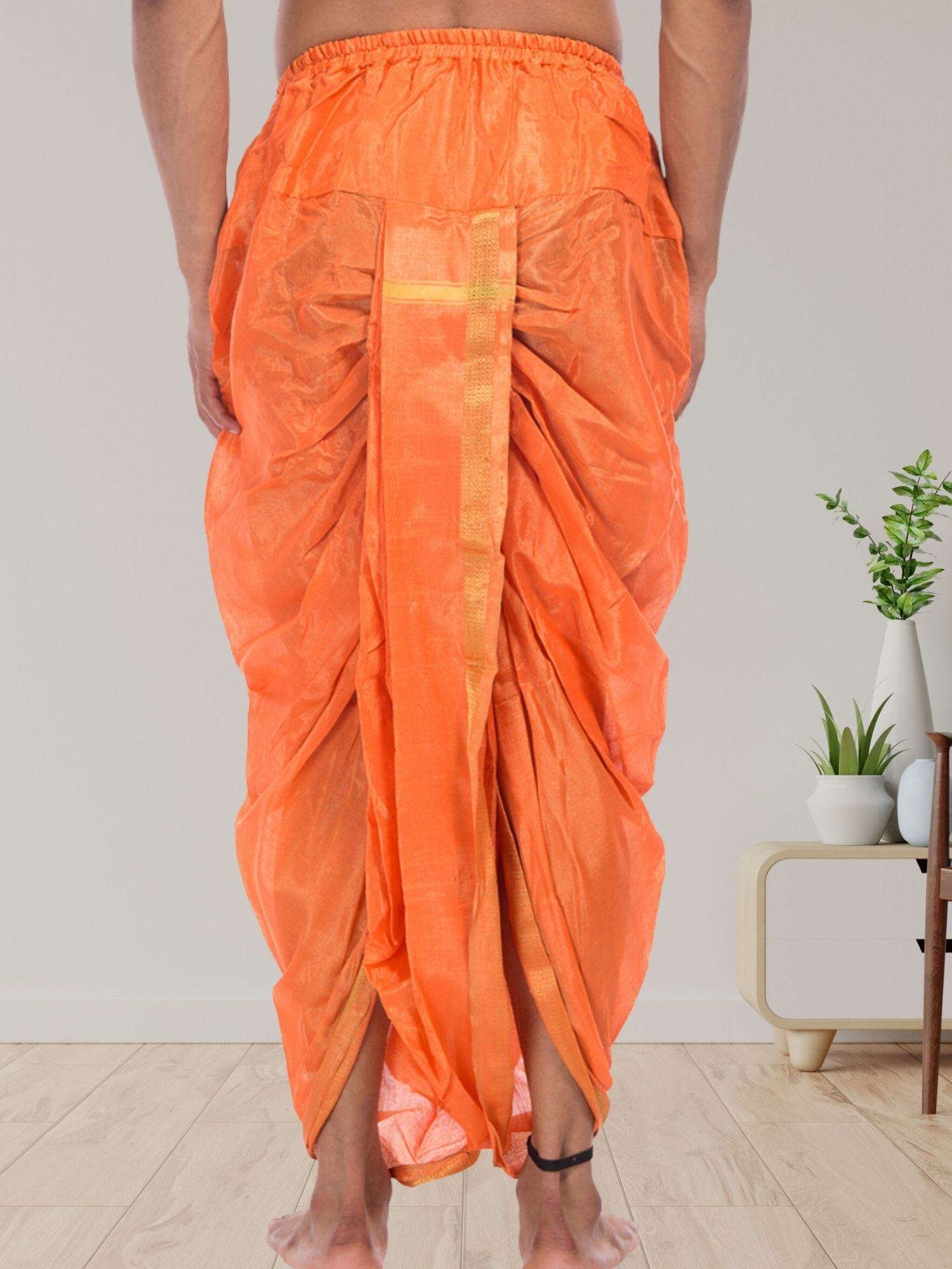 Orange Pitambari Dhoti Ready To Wear Cotton Silk Dhoti