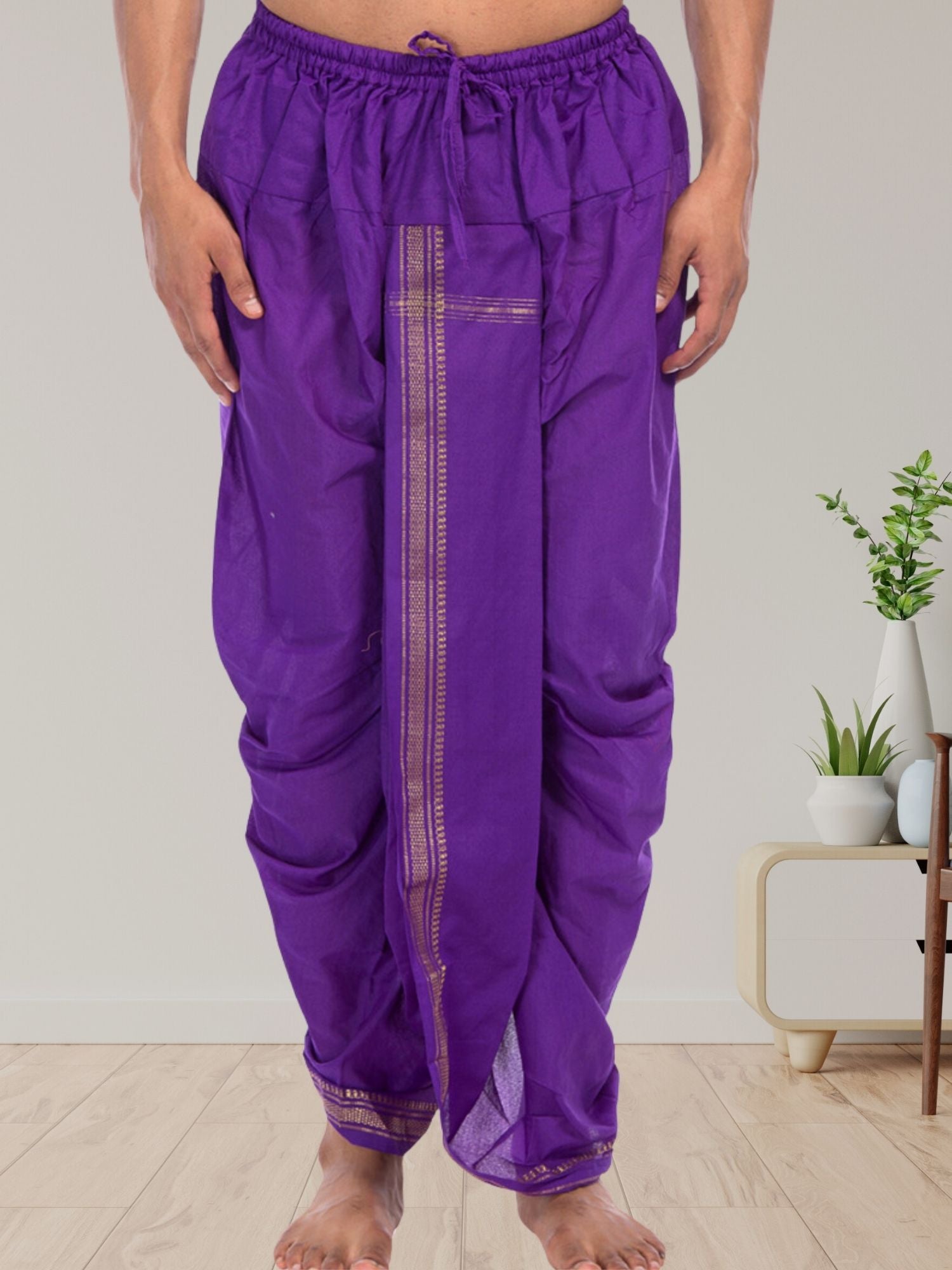 Purple Pitambari Dhoti Ready To Wear Cotton Silk Dhoti
