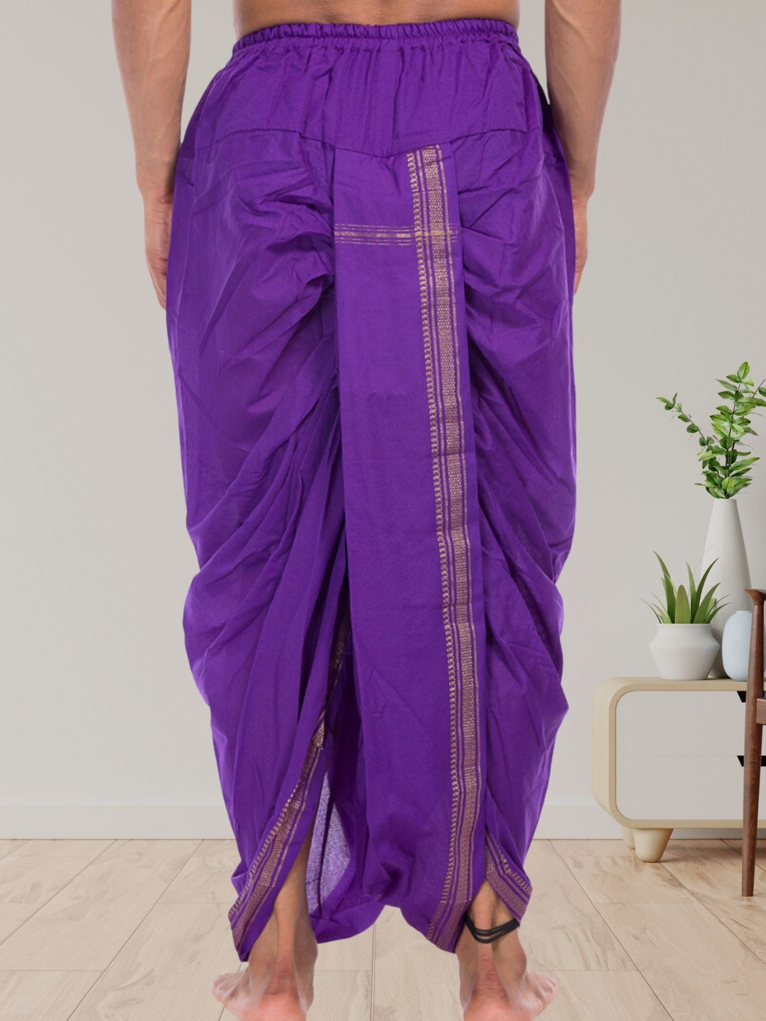 Purple Pitambari Dhoti Ready To Wear Cotton Silk Dhoti
