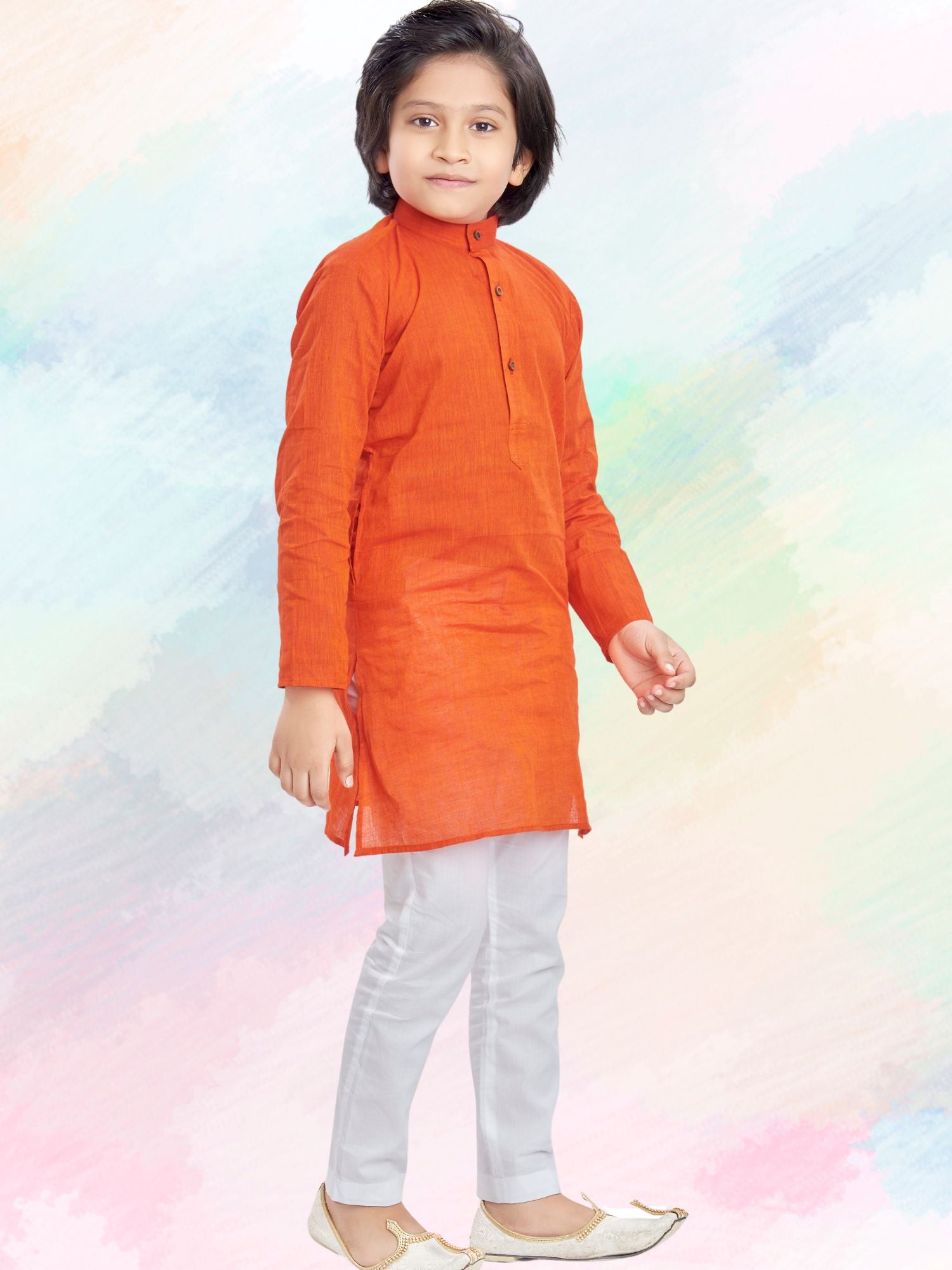 Apricot Orange Banaras Cotton Kurta