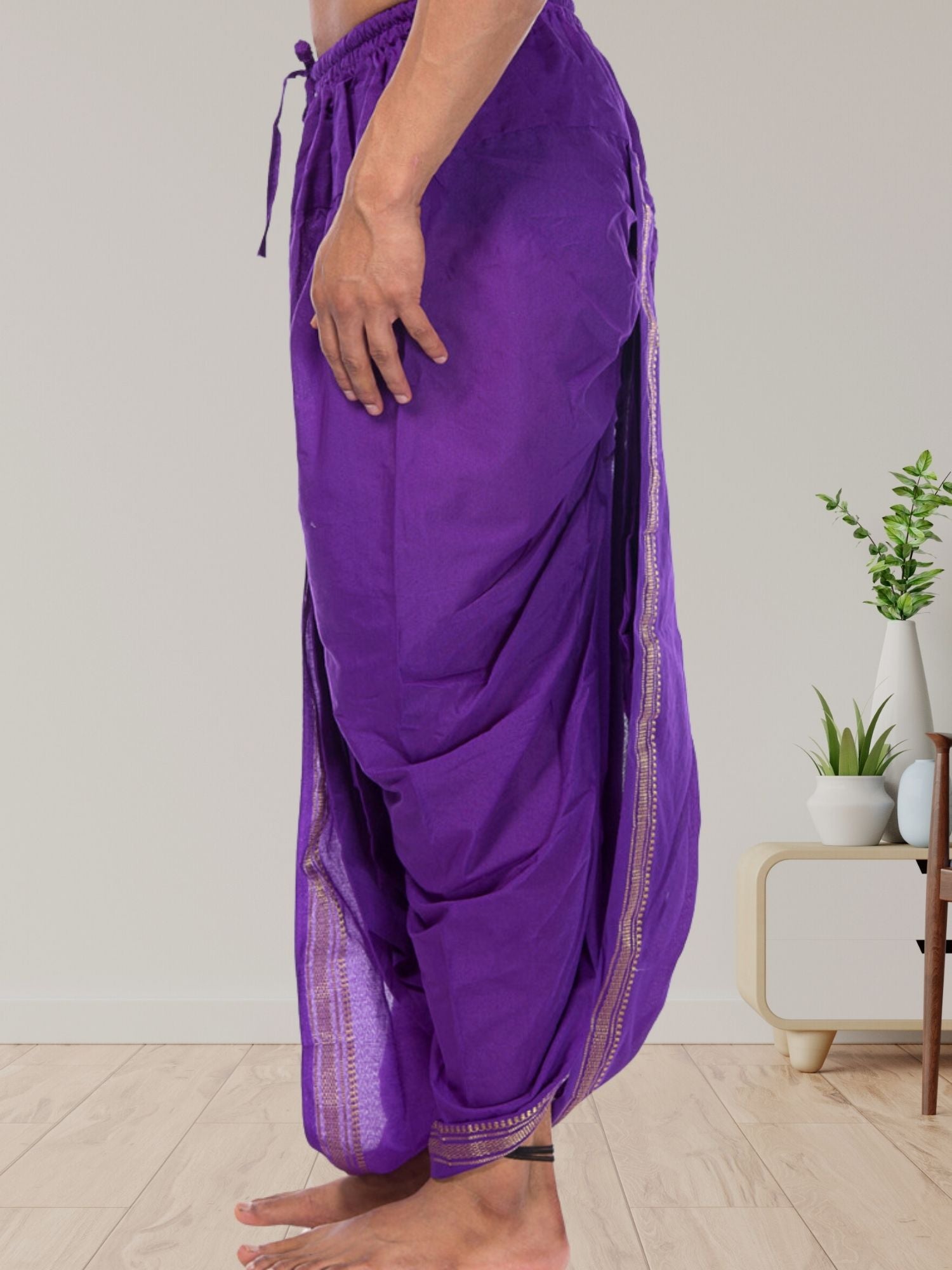 Purple Pitambari Dhoti Ready To Wear Cotton Silk Dhoti