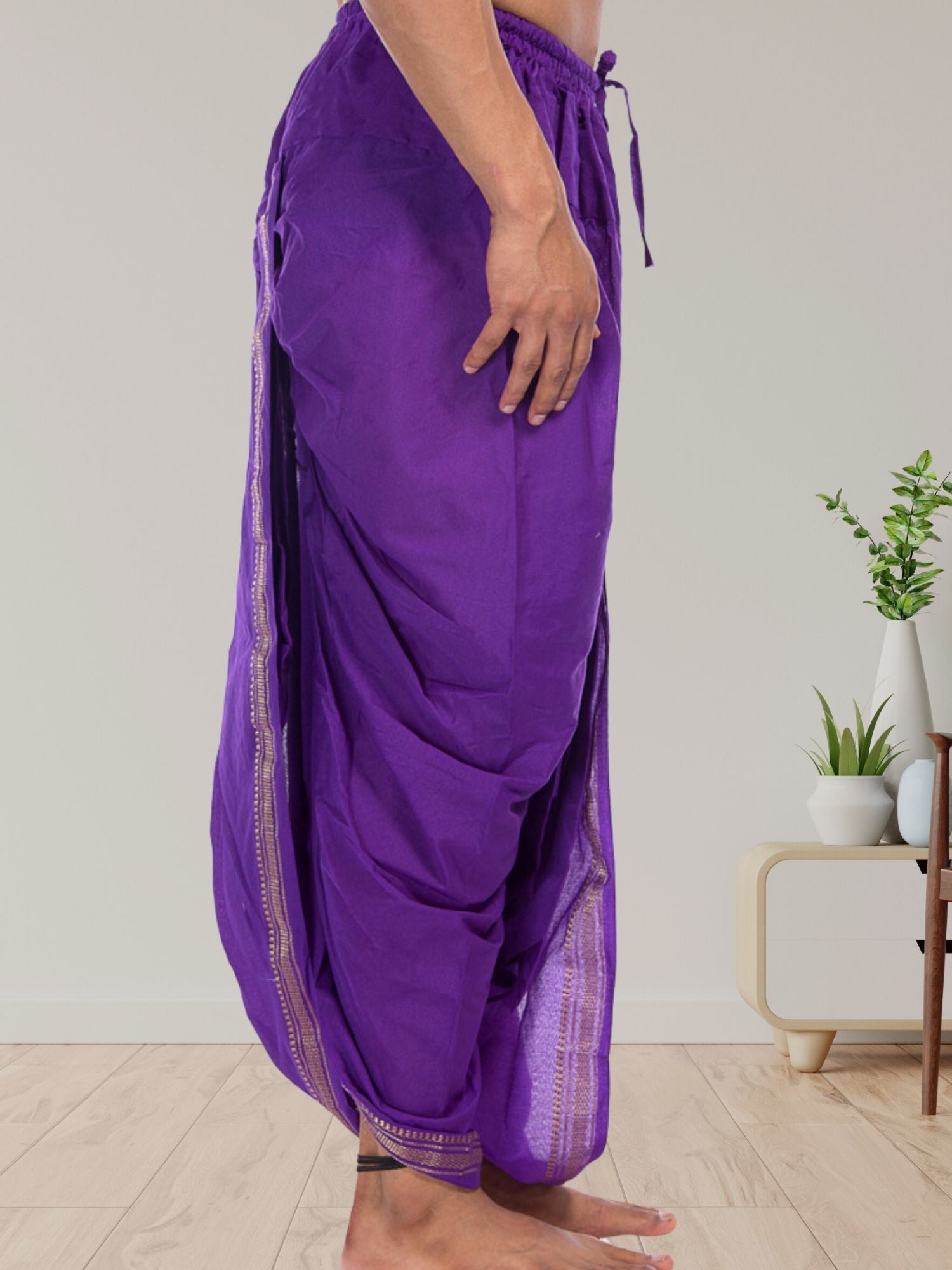 Purple Pitambari Dhoti Ready To Wear Cotton Silk Dhoti