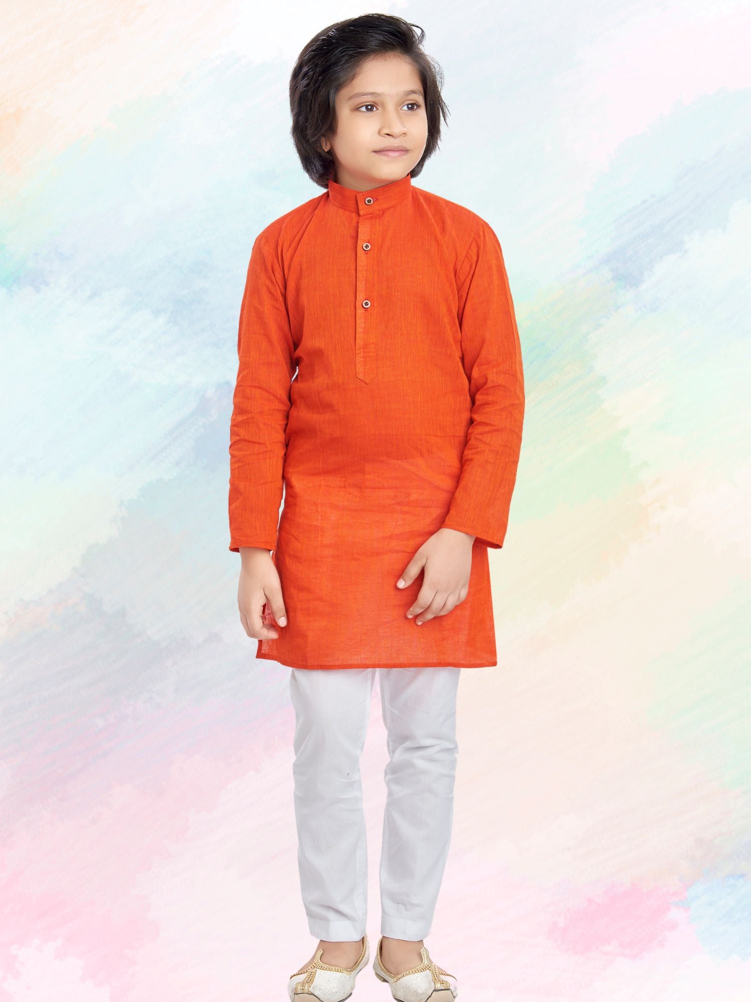 Apricot Orange Banaras Cotton Kurta
