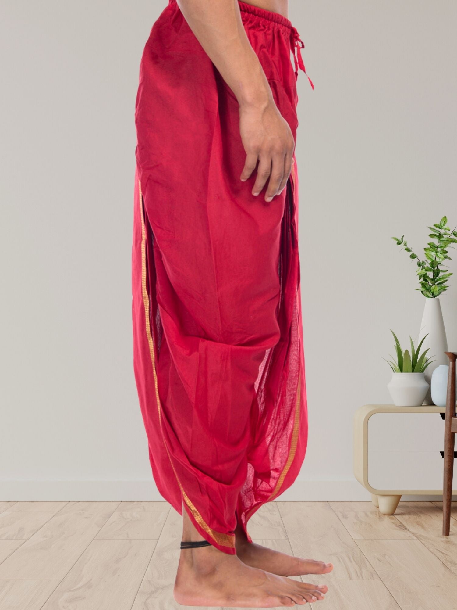 Red Pitambari Dhoti Ready To Wear Cotton Silk Dhoti