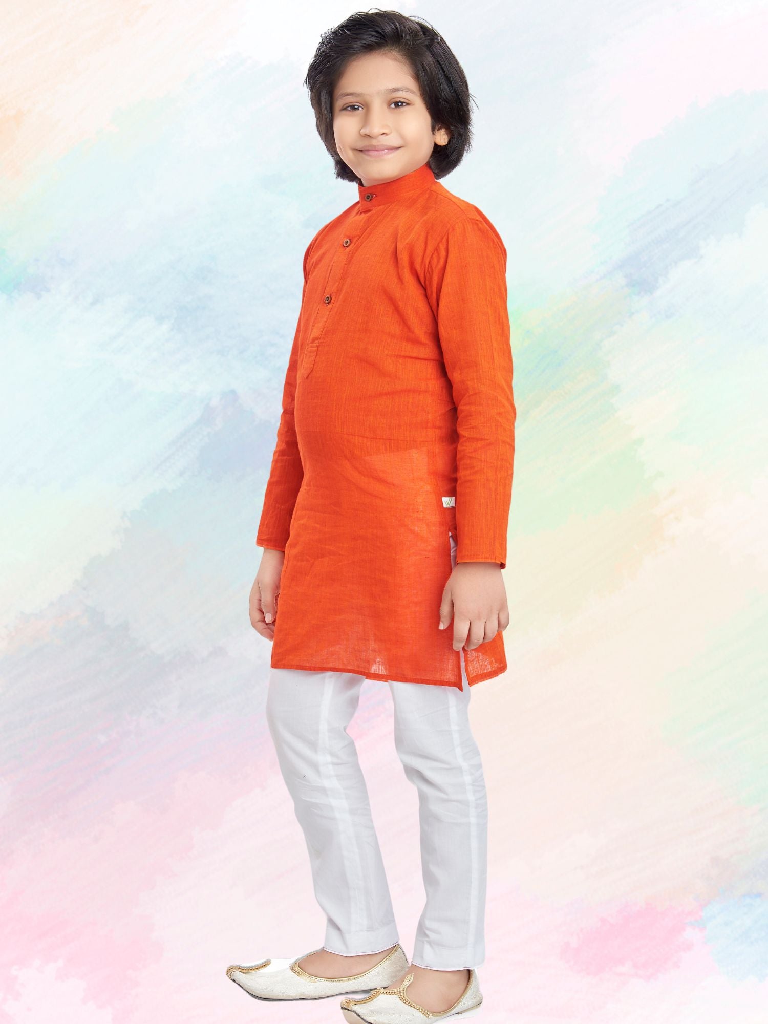 Apricot Orange Cotton Kurta Pajama Suit
