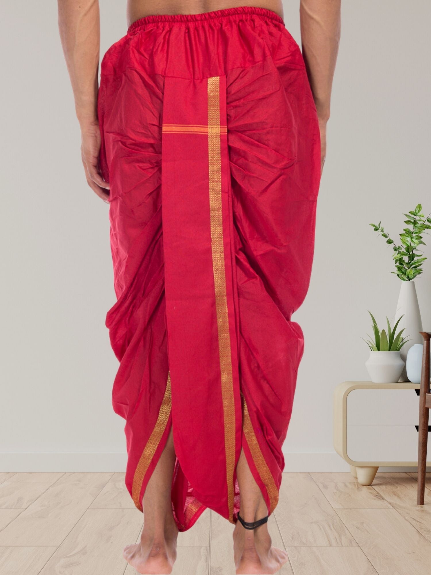 Red Pitambari Dhoti Ready To Wear Cotton Silk Dhoti