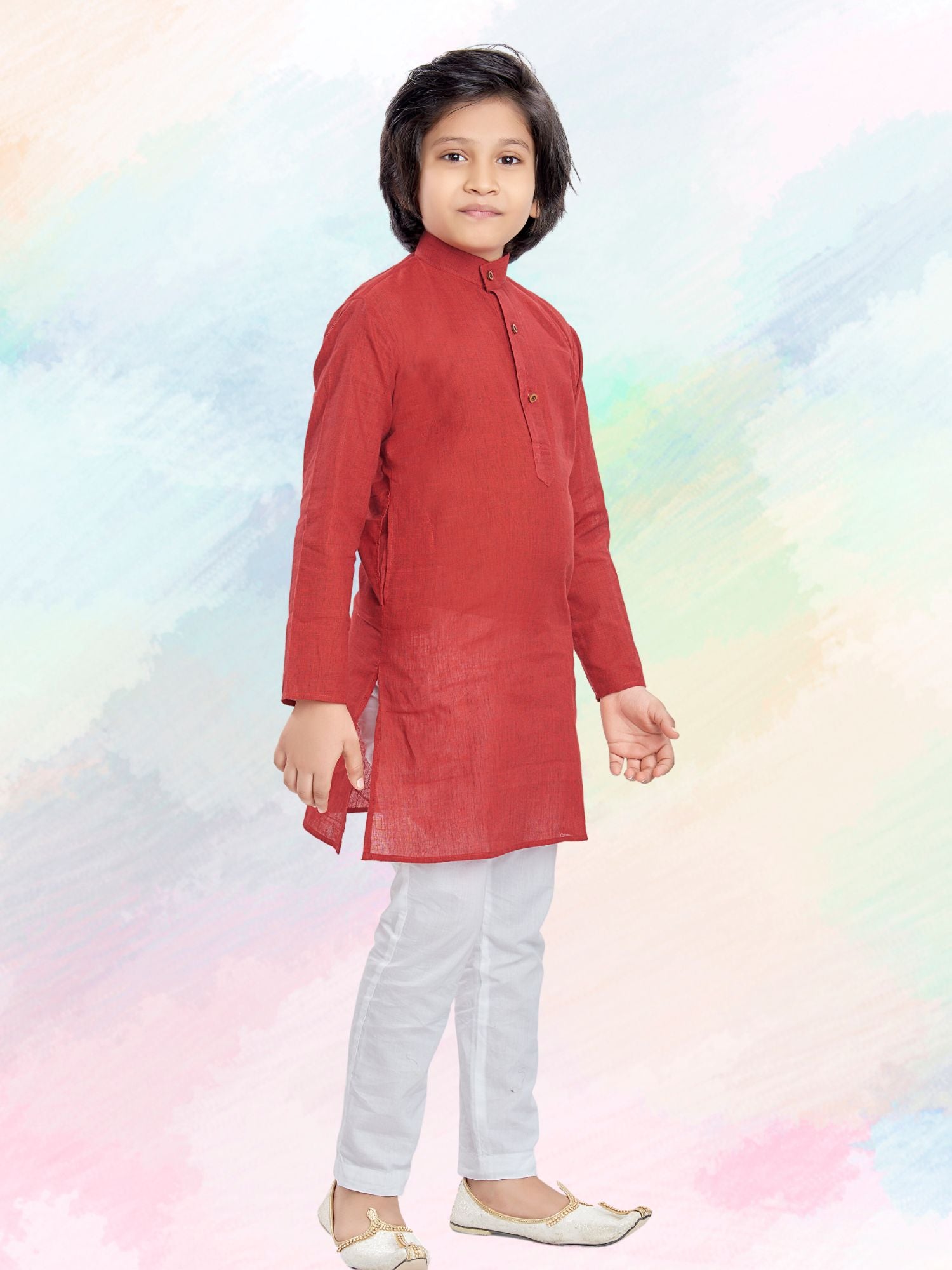 Barn Red Cotton Kurta Pajama Suit