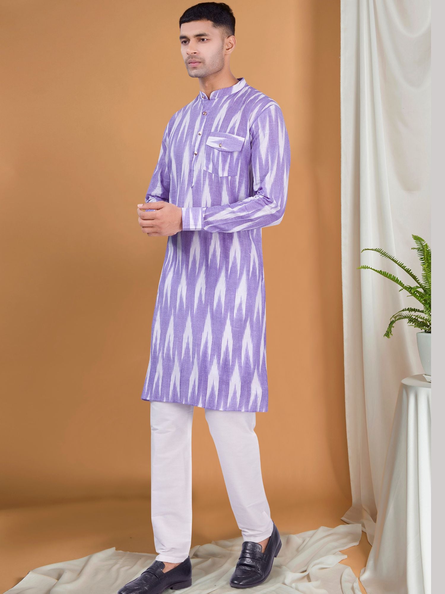 Voilet Purple Ikat Print Cotton Kurta