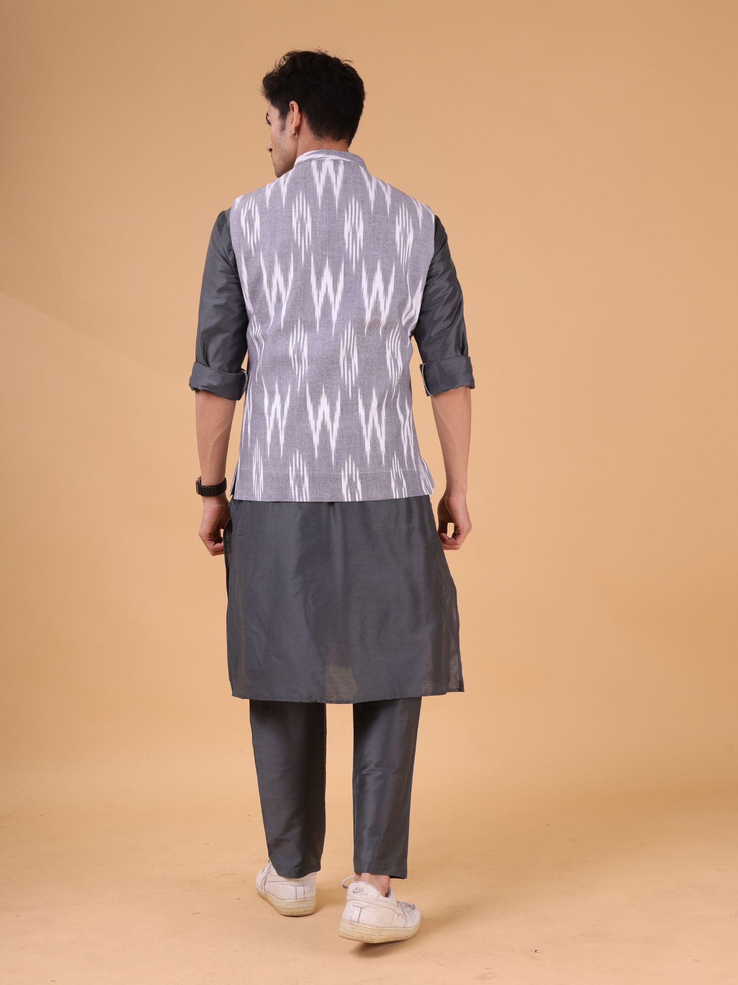 Metal Grey Linen Cotton Nehru Jacket