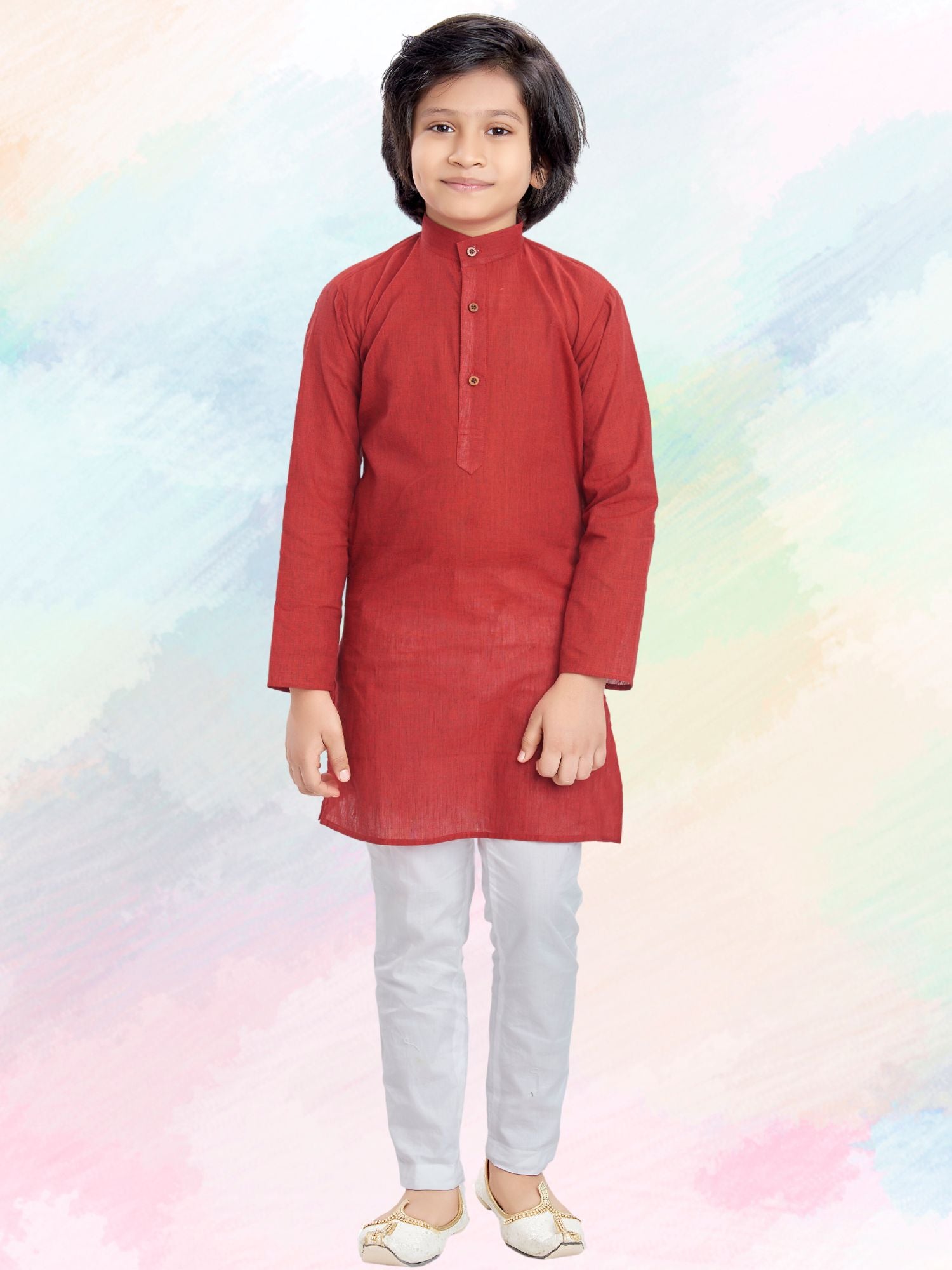 Barn Red Cotton Kurta Pajama Suit
