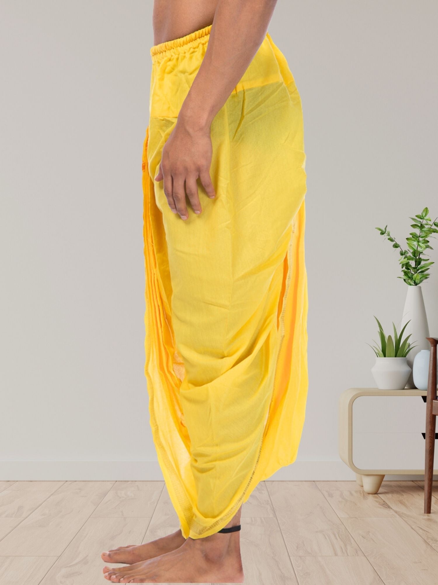 Yellow Pitambari Dhoti Ready To Wear Cotton Silk Dhoti