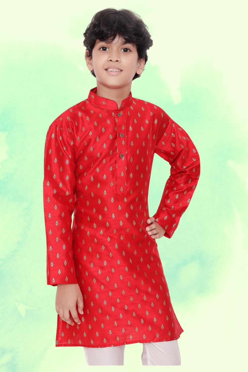 Barn Red Hloom Printed Silk Kurta