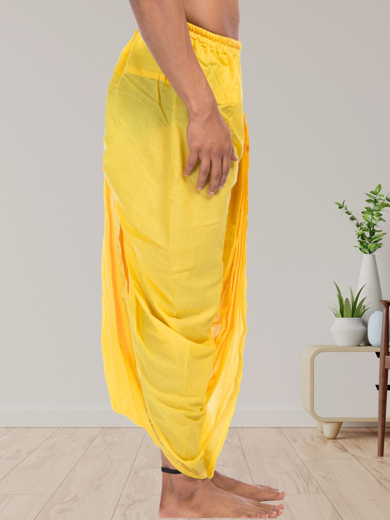 Yellow Pitambari Dhoti Ready To Wear Cotton Silk Dhoti