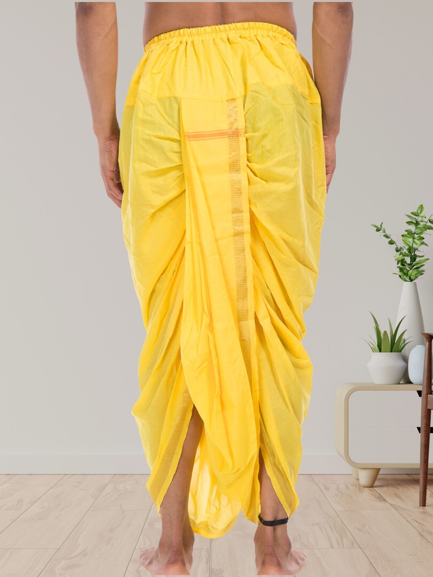 Yellow Pitambari Dhoti Ready To Wear Cotton Silk Dhoti
