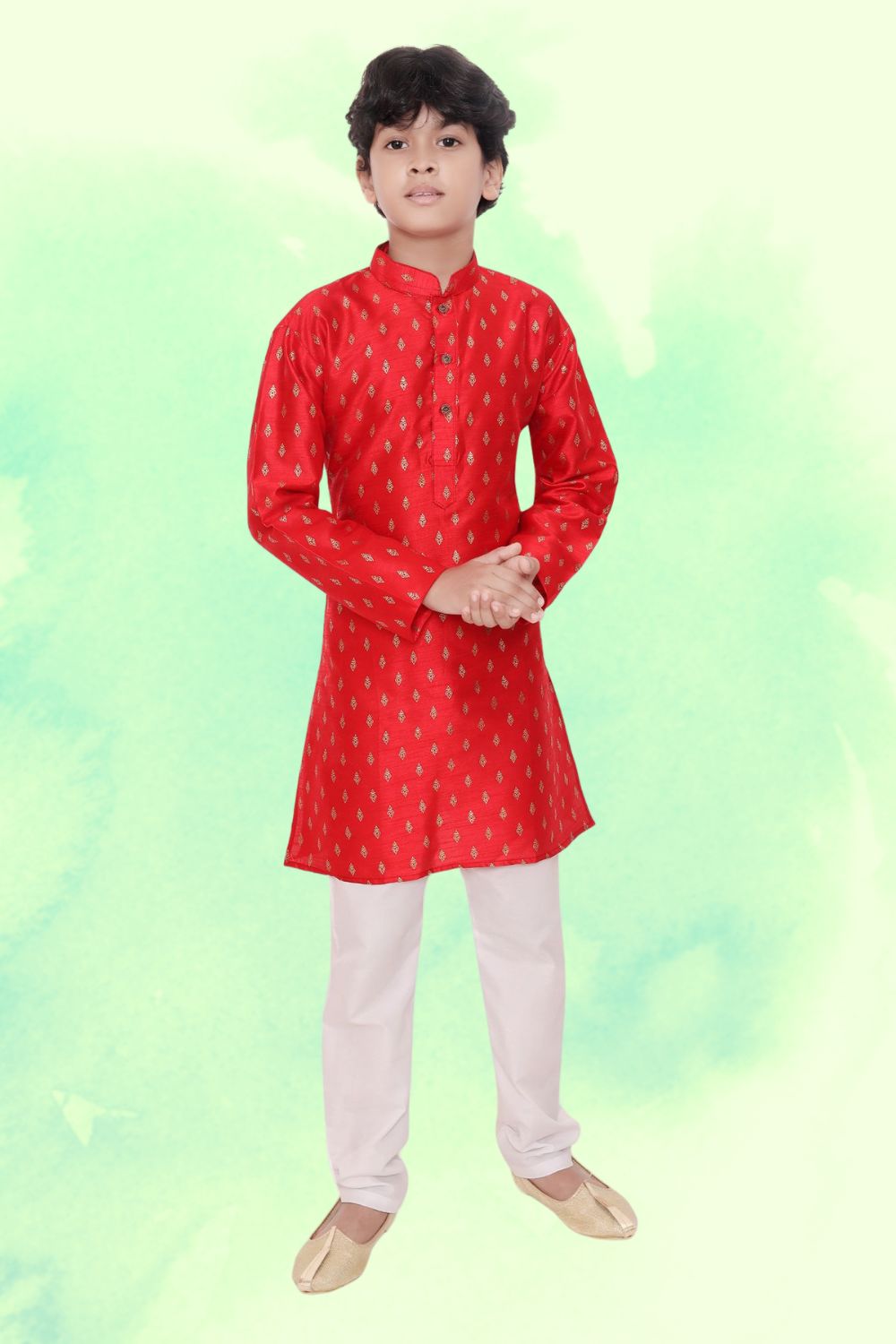 Barn Red Hloom Printed Silk Kurta