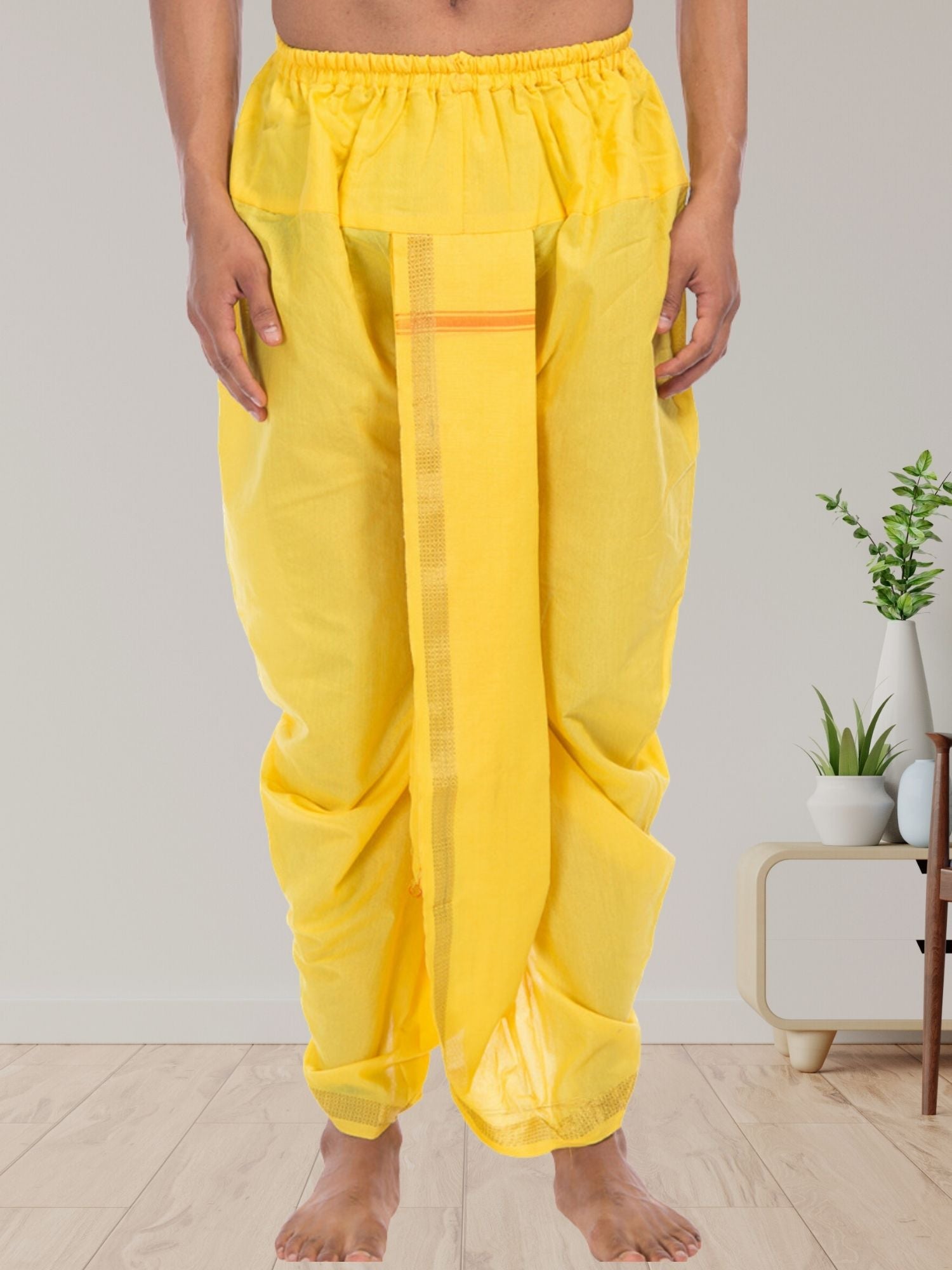 Yellow Pitambari Dhoti Ready To Wear Cotton Silk Dhoti