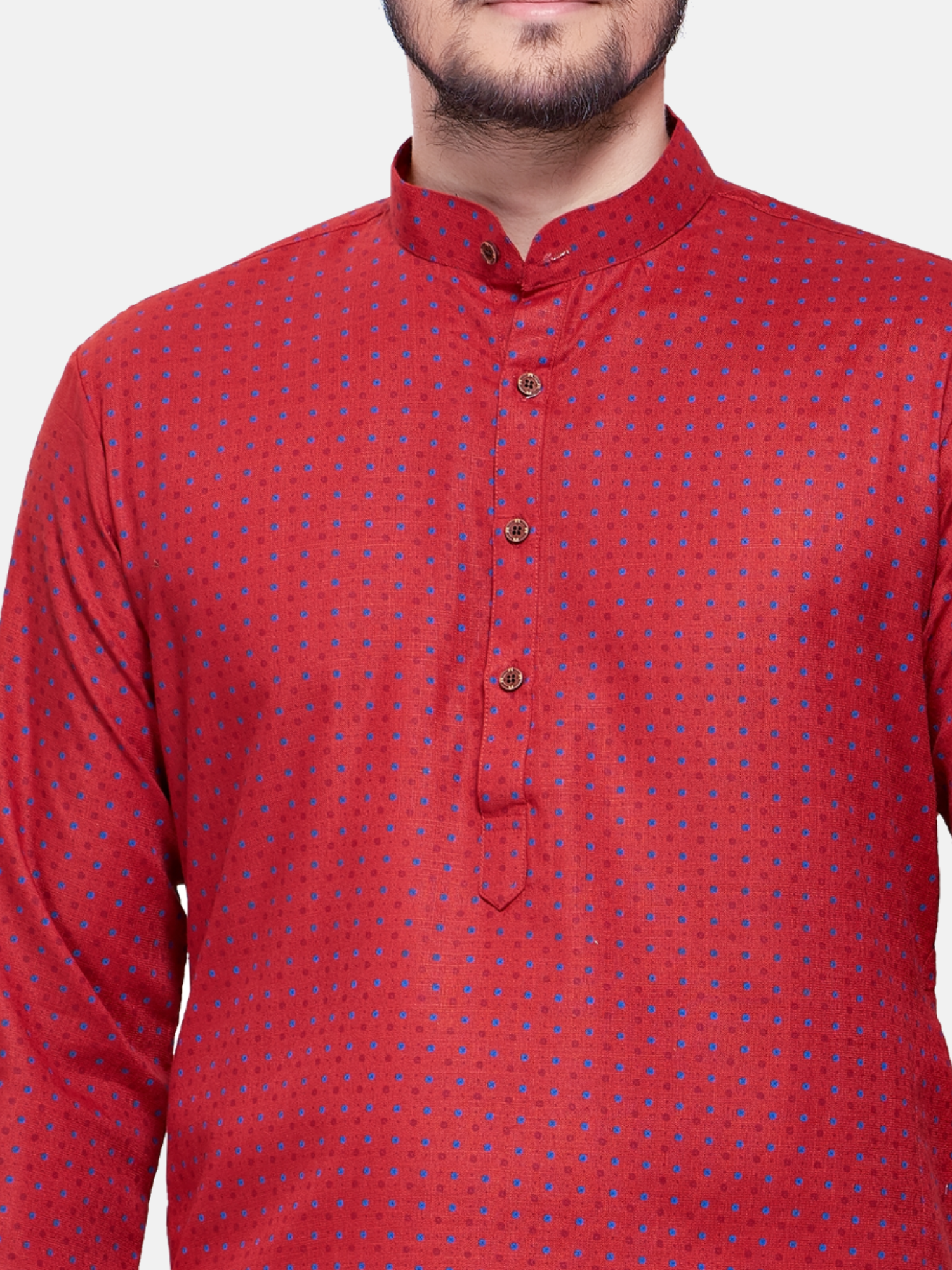 Barn Red Dot Printed Cotton Kurta and Matching Dhoti