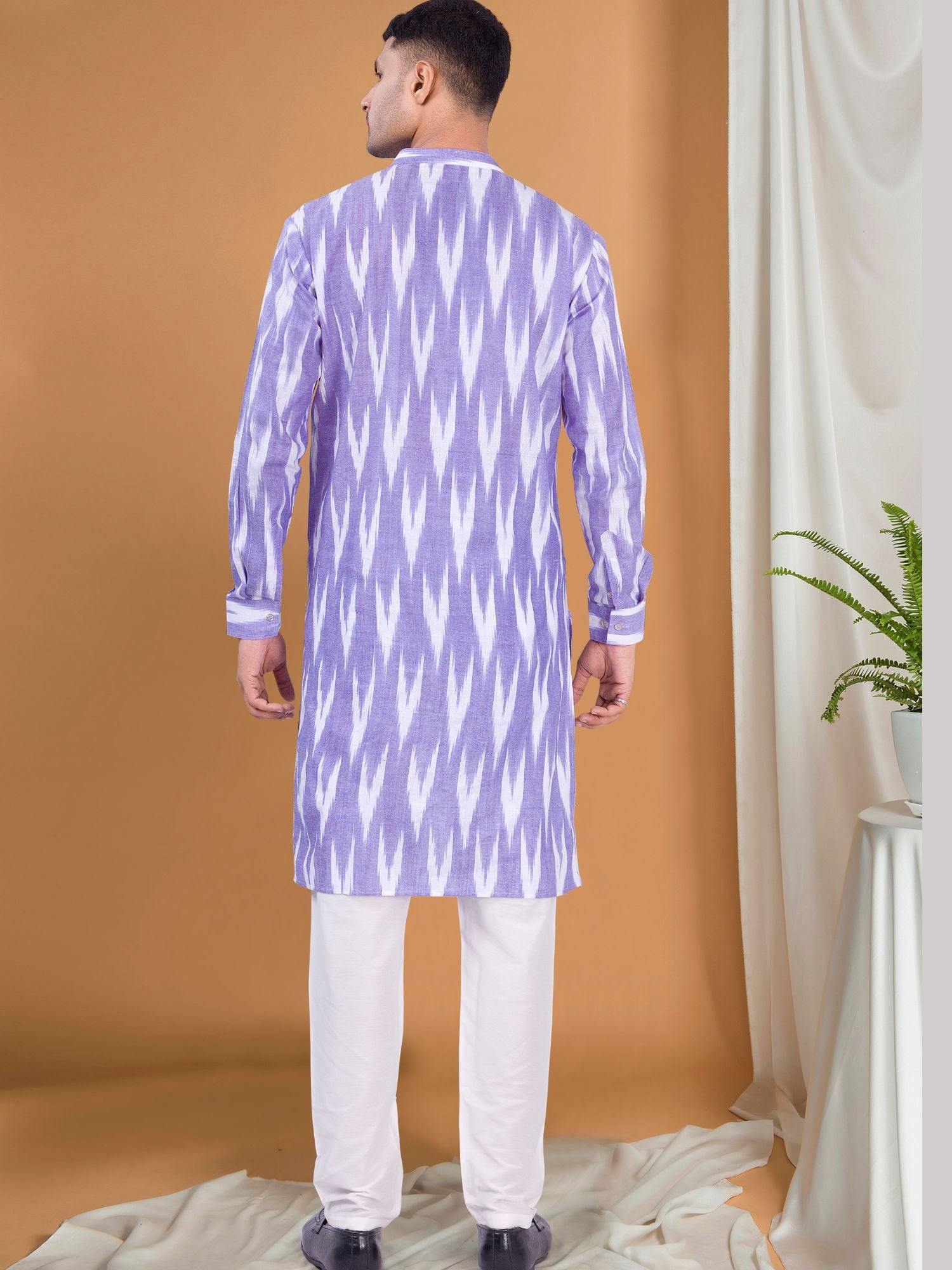 Voilet Purple Ikat Print Cotton Kurta