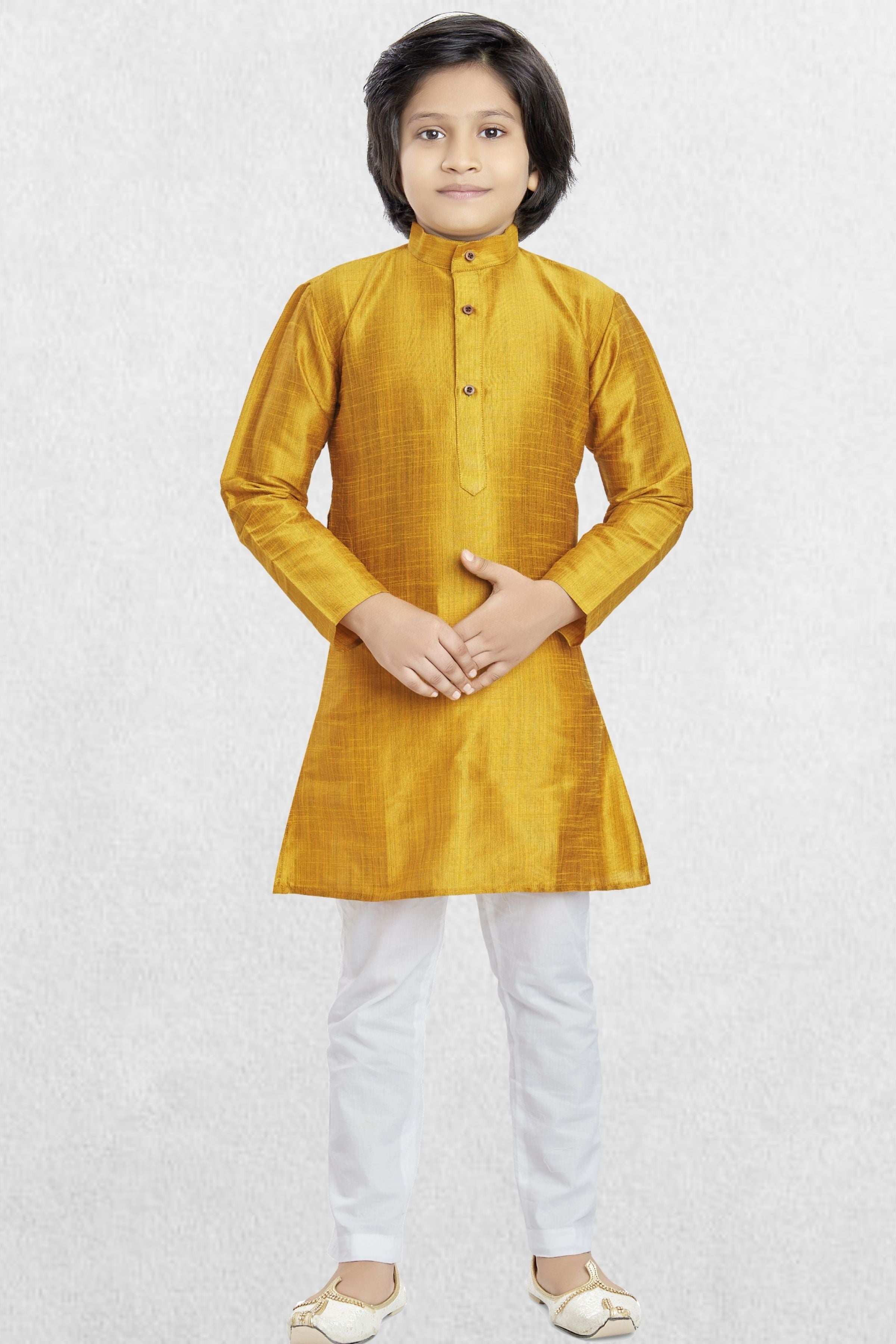 Shine Of Yellow Solid Cotton-Silk Kurta Pajama Suit