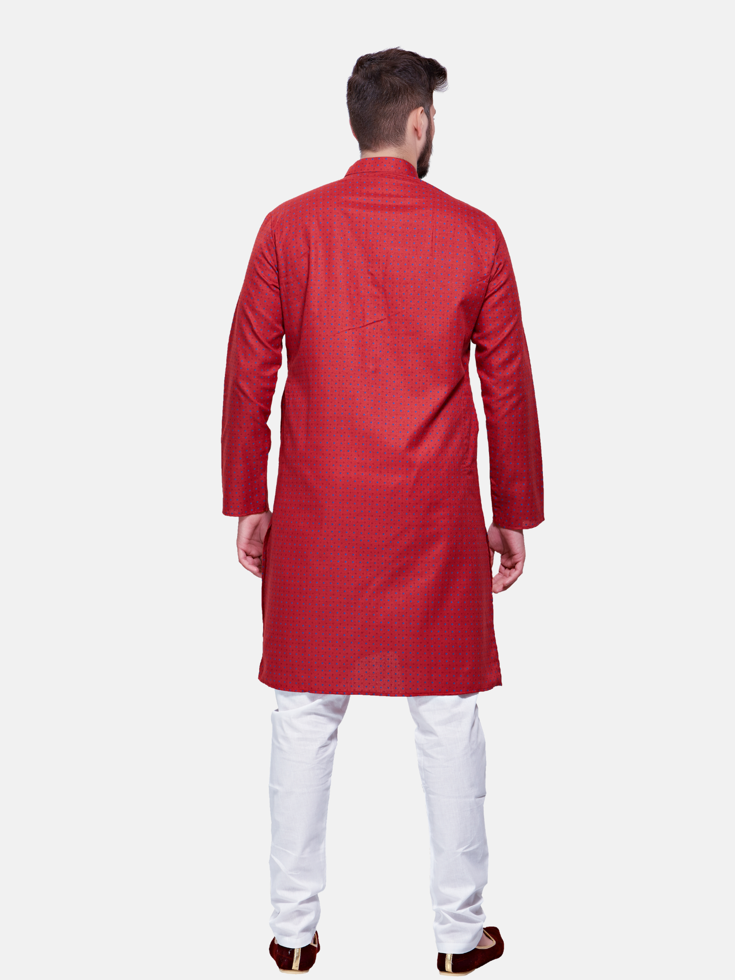 Barn Red Dot Printed Cotton Kurta and Matching Dhoti