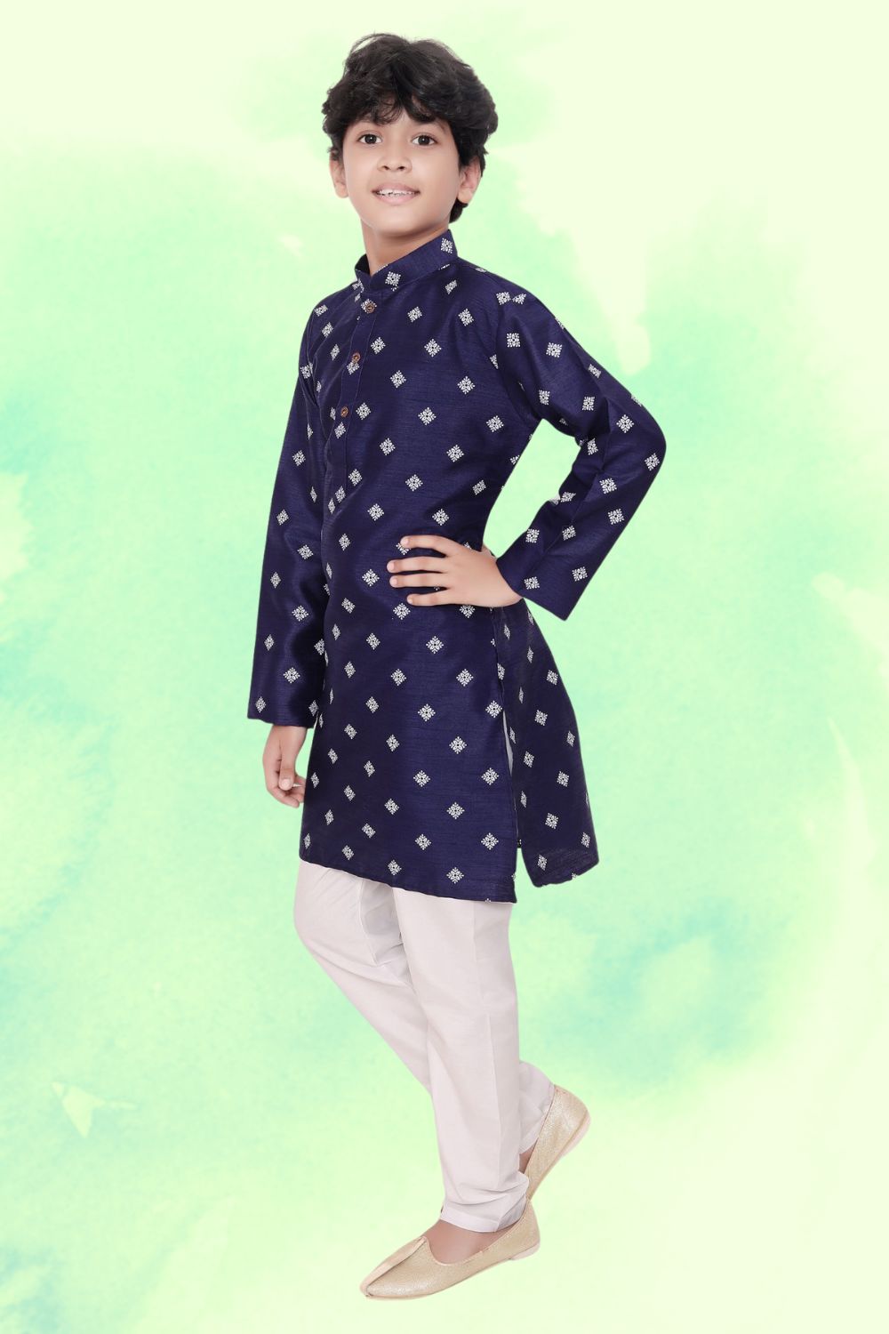 Iris Blue Hloom Printed Silk Kurta Pajama Suit