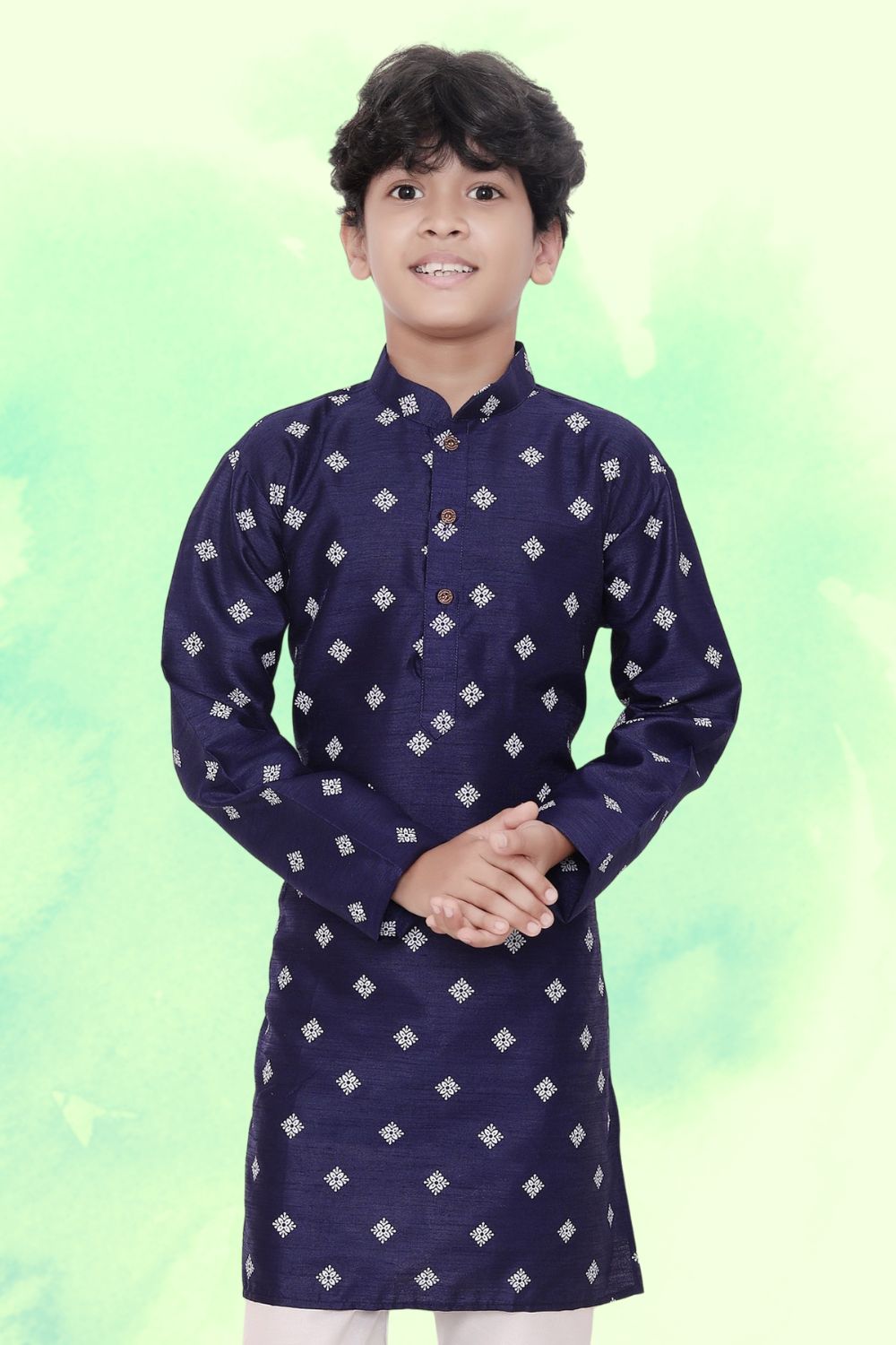 Iris Blue Hloom Printed Silk Kurta Pajama Suit