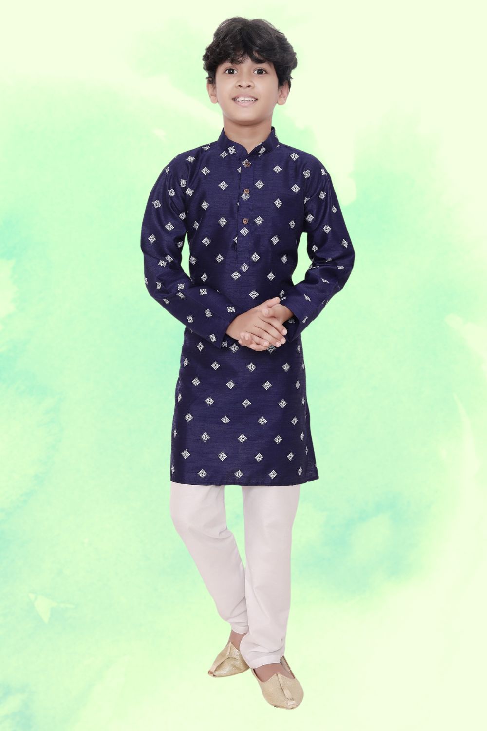 Iris Blue Hloom Printed Silk Kurta Pajama Suit