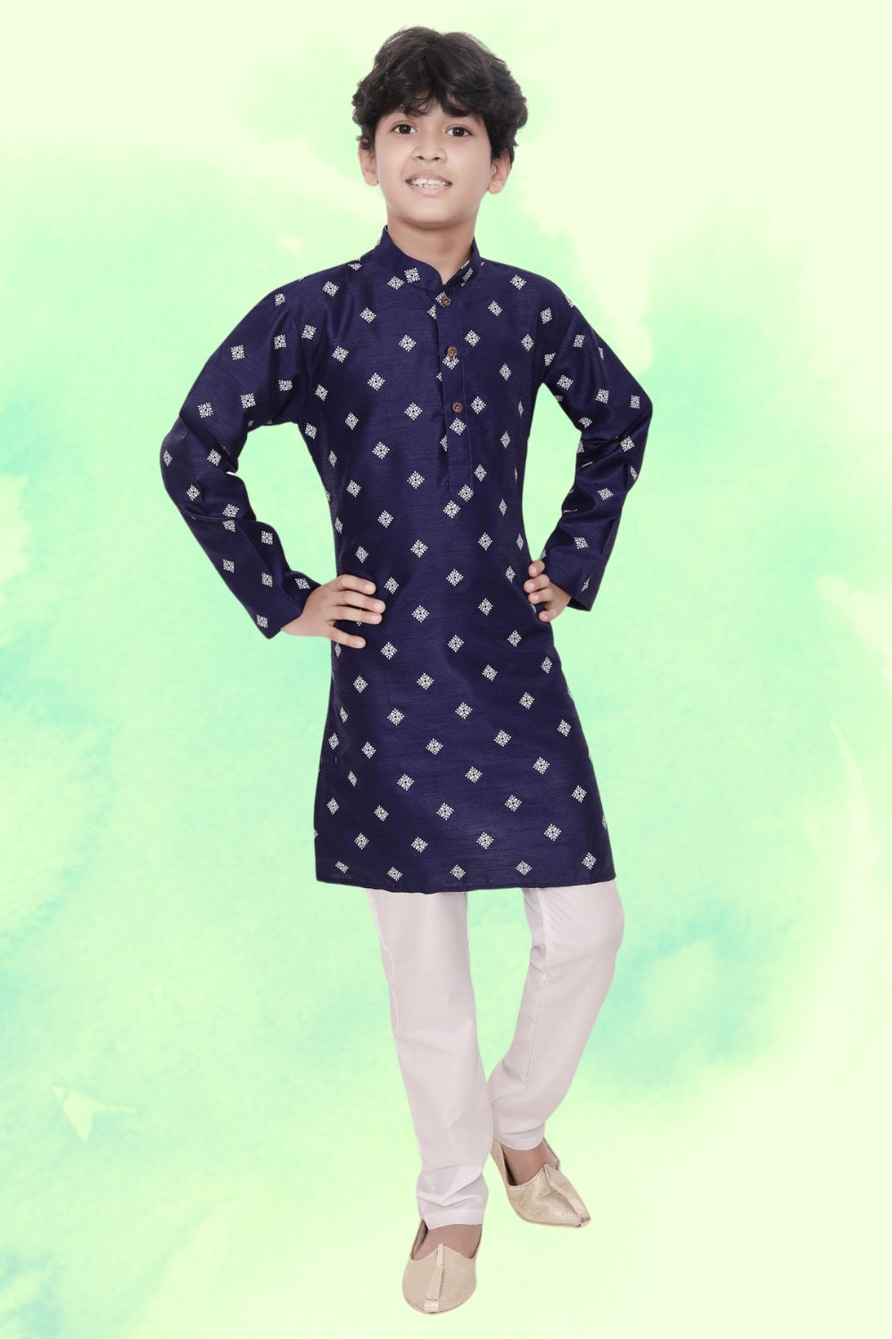Iris Blue Hloom Printed Silk Kurta Pajama Suit