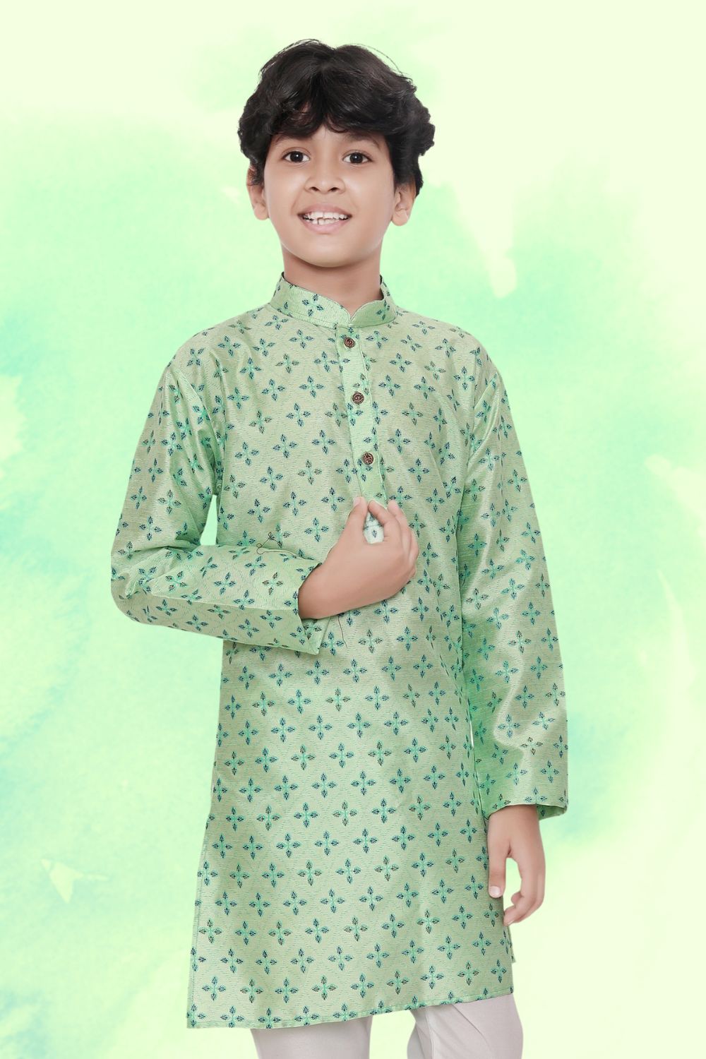 Tropica Green Hloom Printed Silk Kurta