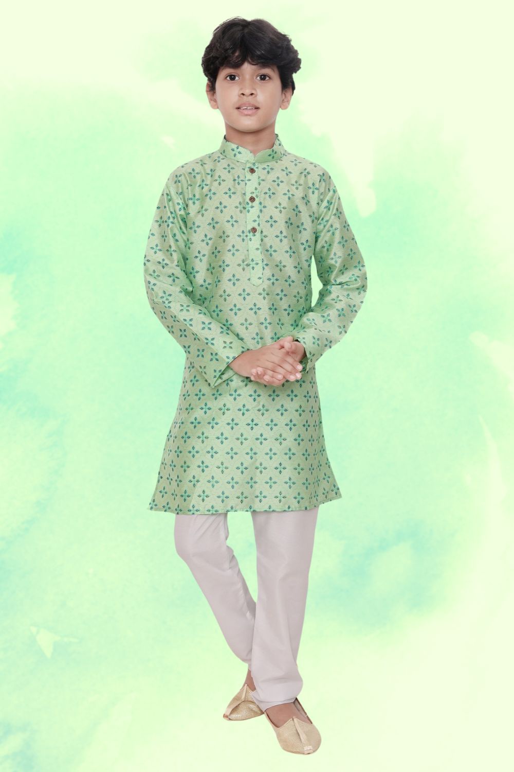 Tropica Green Hloom Printed Silk Kurta