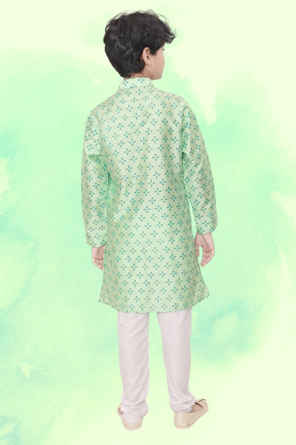 Tropica Green Hloom Printed Silk Kurta