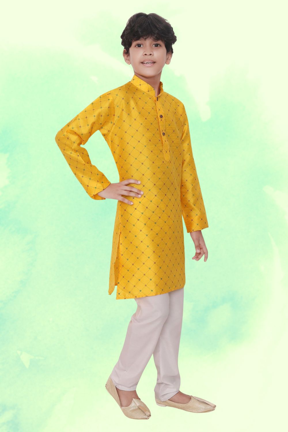 SunShine Yellow Hloom Printed Silk Kurta Pajama Suit
