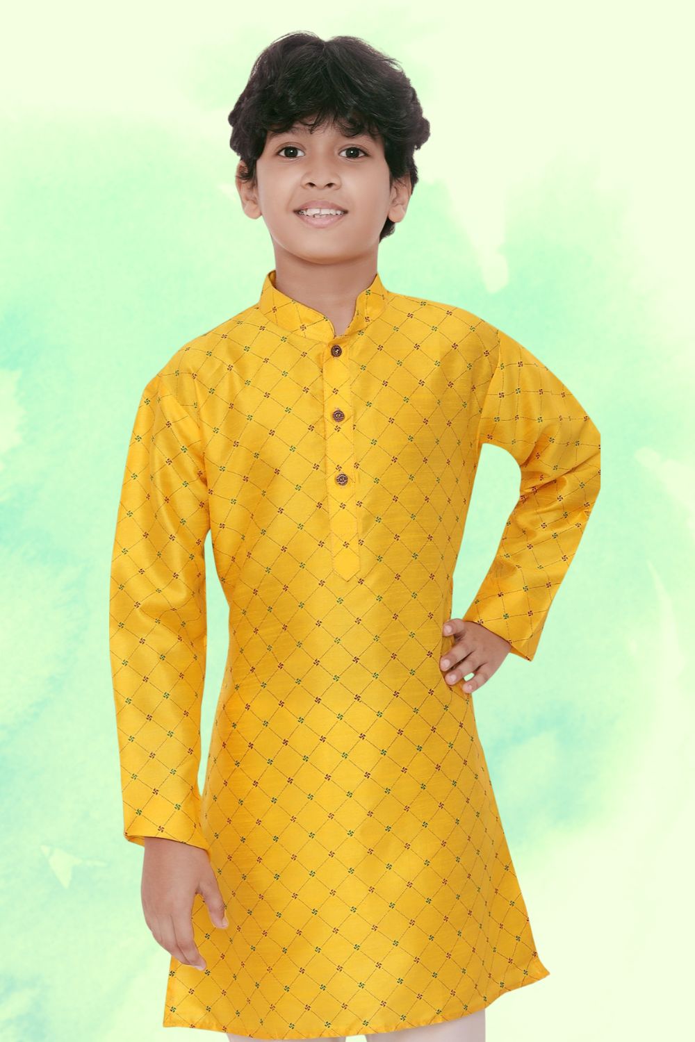 SunShine Yellow Hloom Printed Silk Kurta Pajama Suit