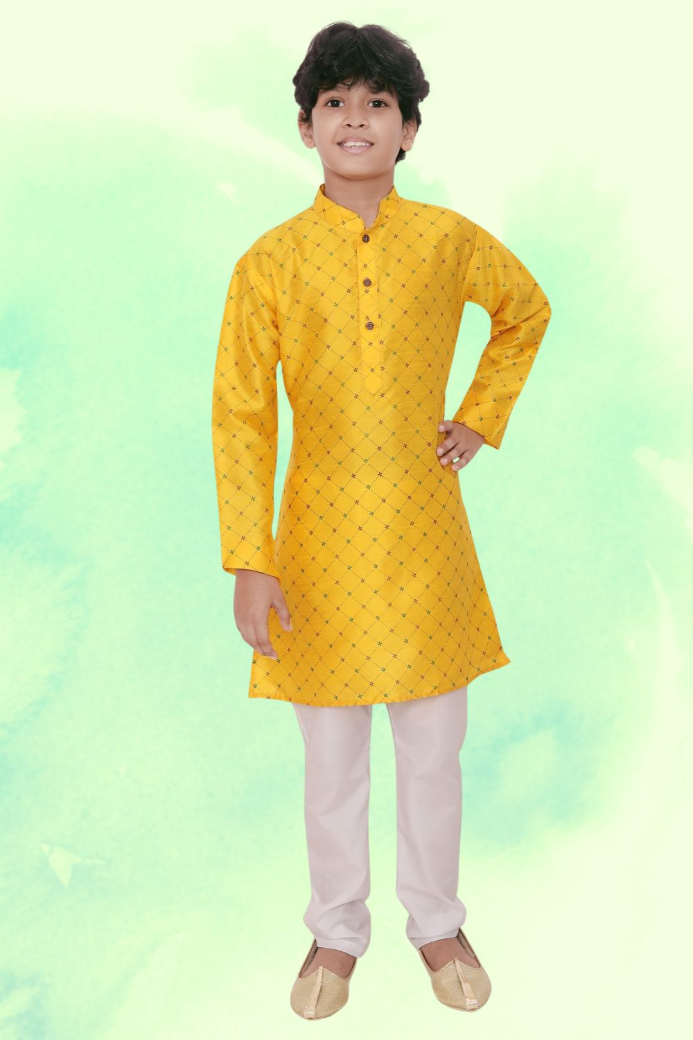 SunShine Yellow Hloom Printed Silk Kurta Pajama Suit