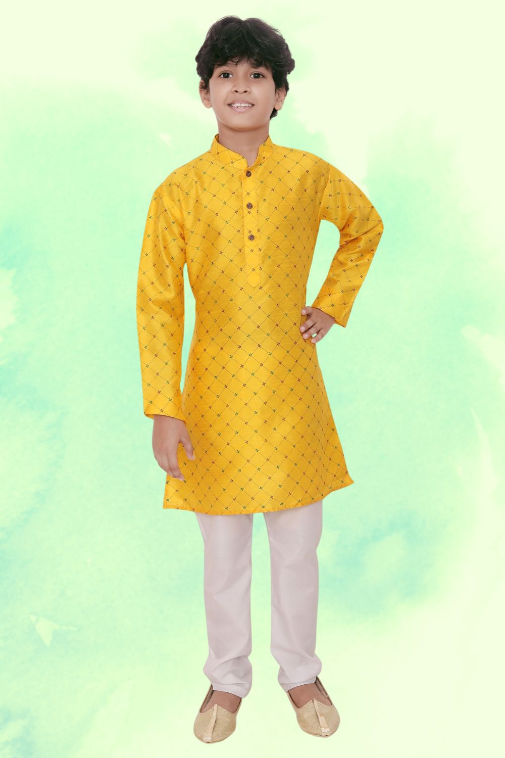 Sunshine Yellow Hloom Printed Silk Kurta