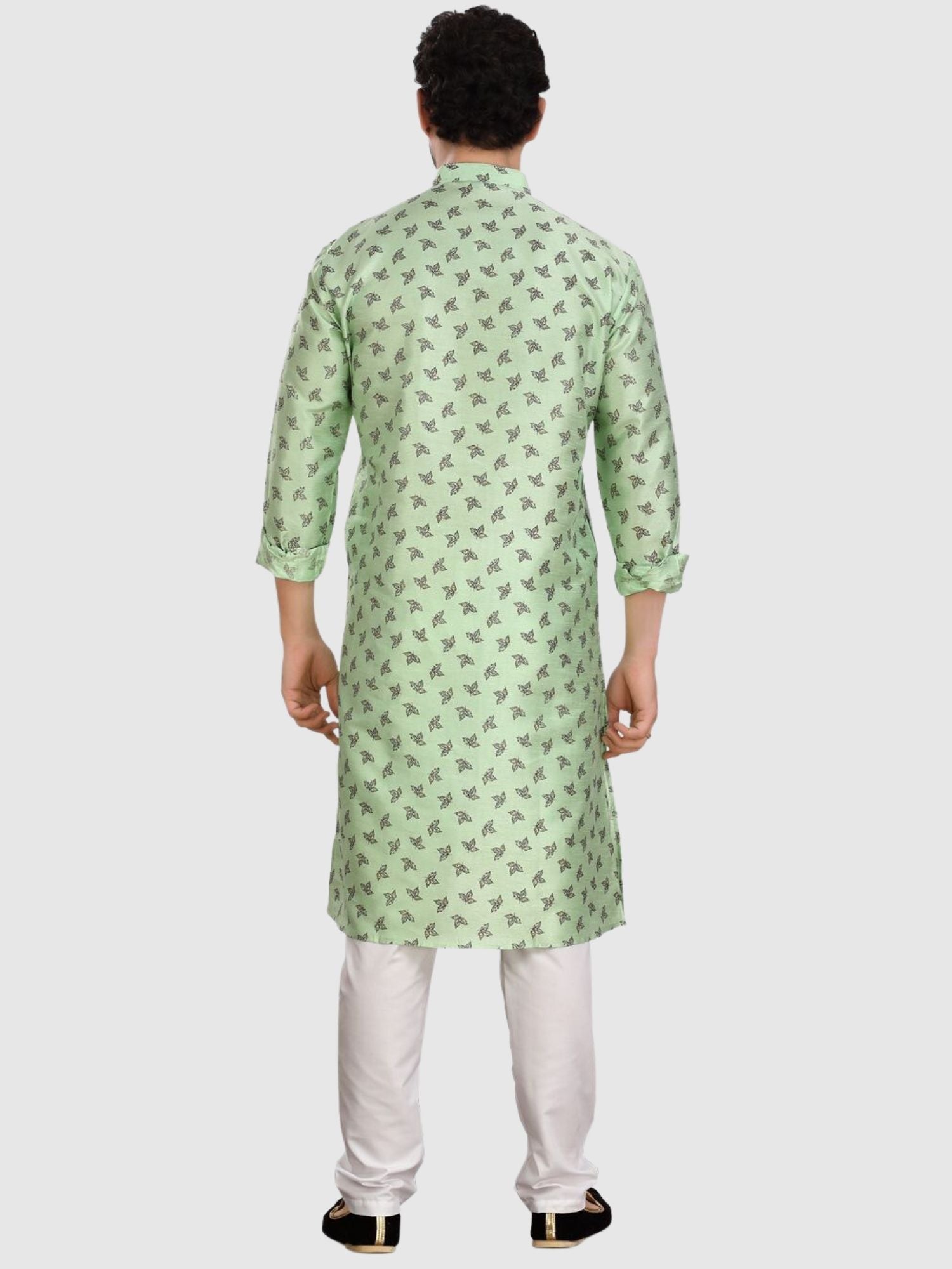 Tropical Green Silk Printed Kurta and Matching Dhoti