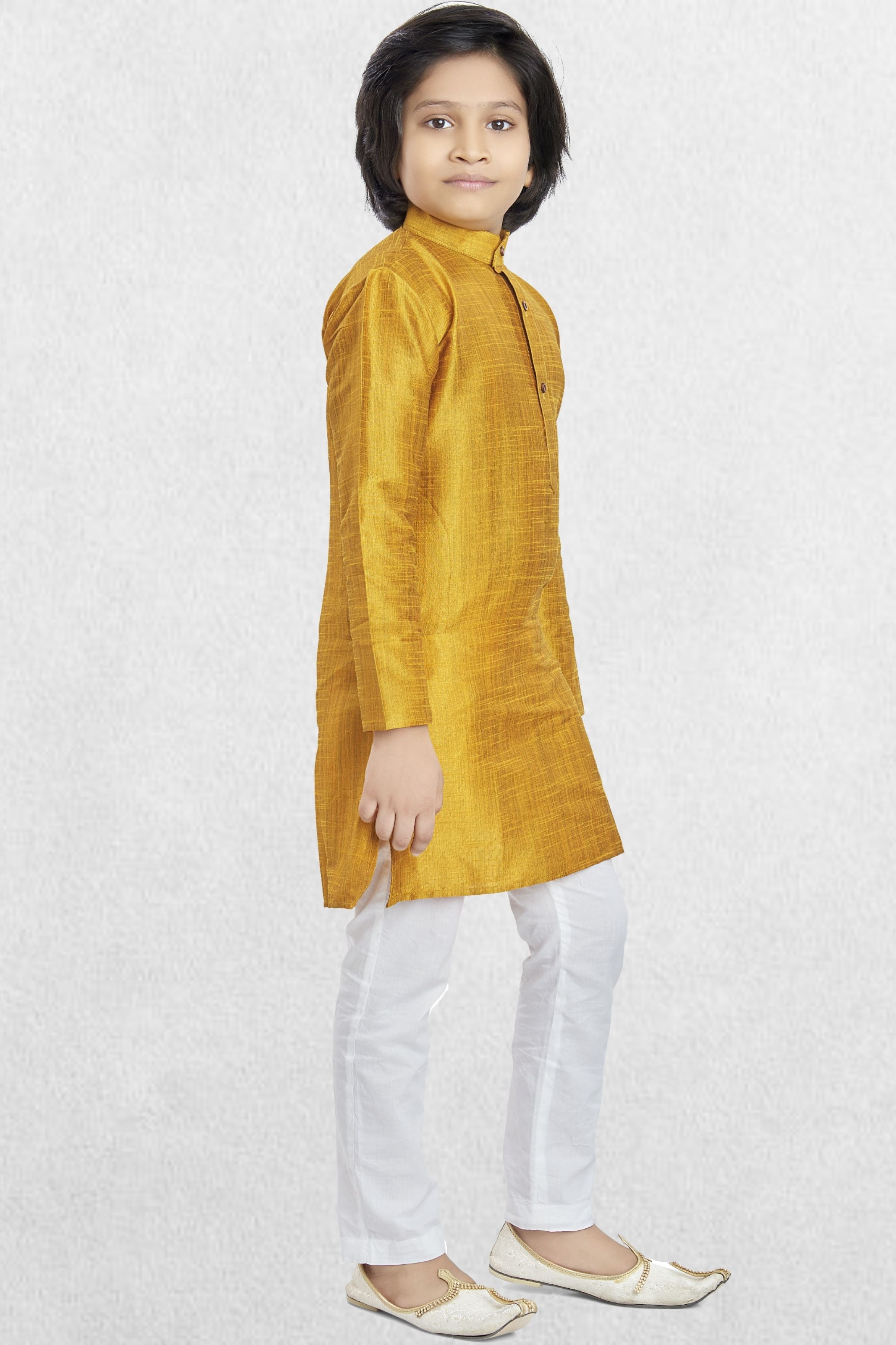 Shine Of Yellow Solid Cotton-Silk Kurta Pajama Suit