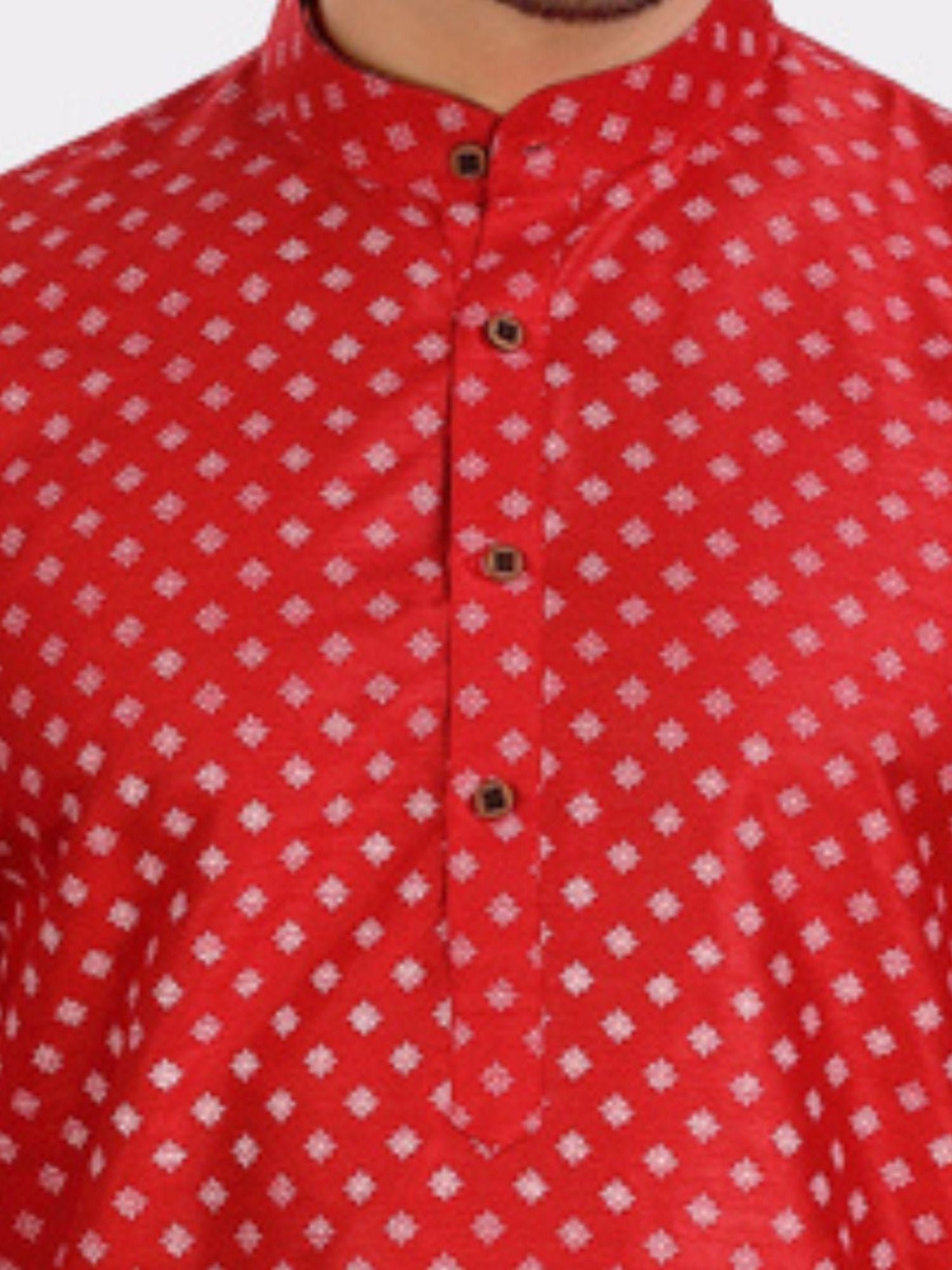 Barn Red Silk Printed Kurta and Matching Dhoti