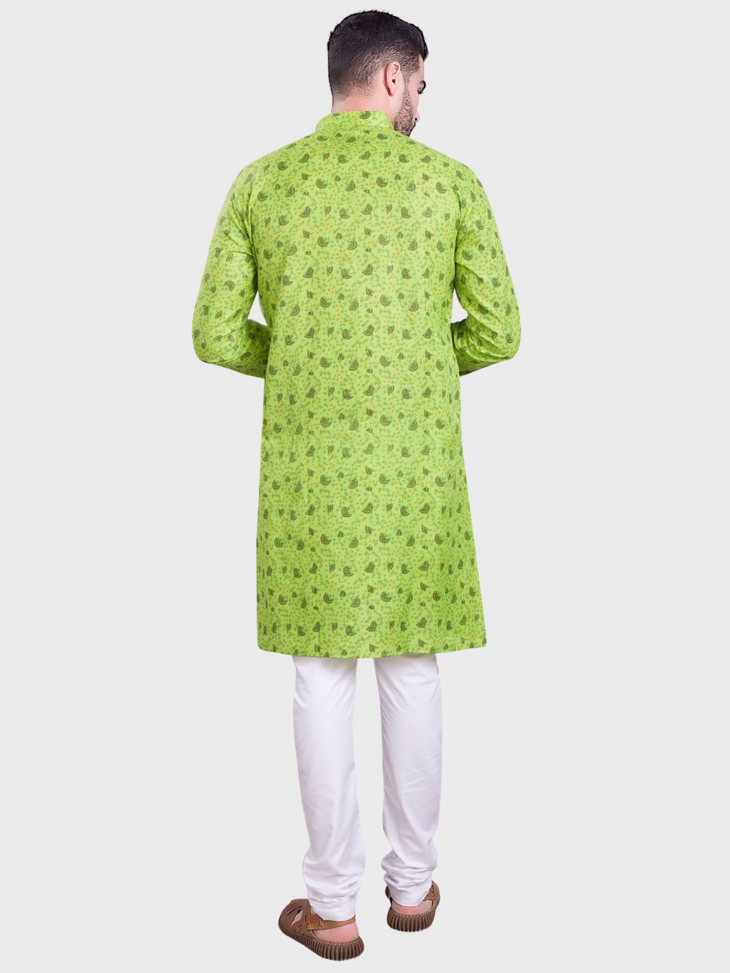 Apricot Orange Hloom Printed Cotton Kurta