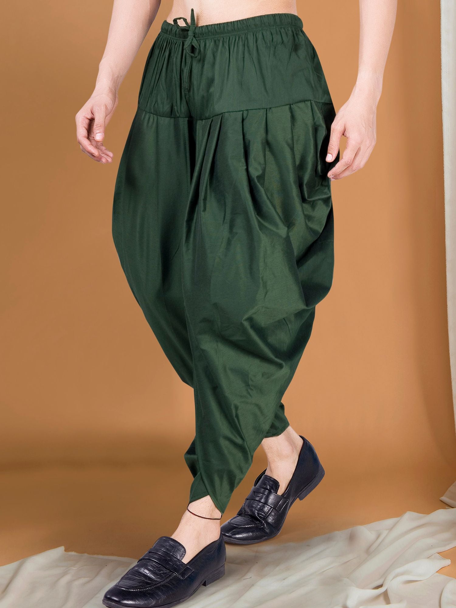 Forest Green Ready To Wear Cotton-Silk Peshawari Dhoti