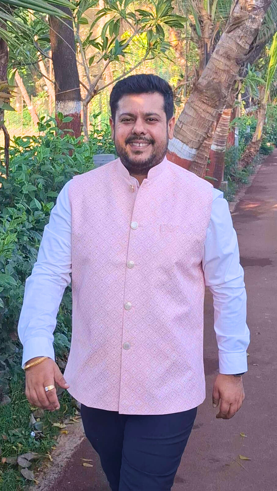 Persion Pink Lotus Gold Linen Cotton Nehru Jacket