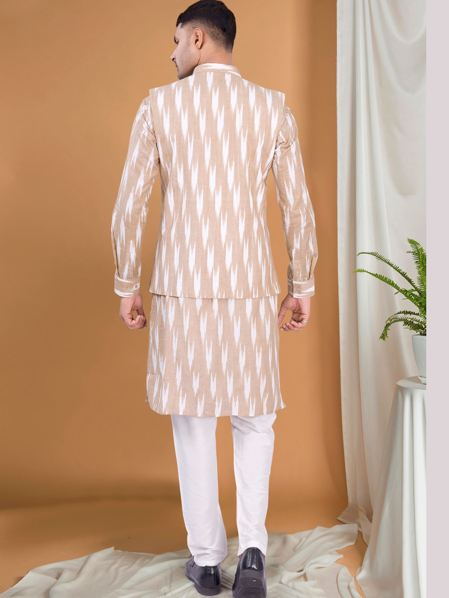 Cider Brown Ikat Print Kurta Pajama Set