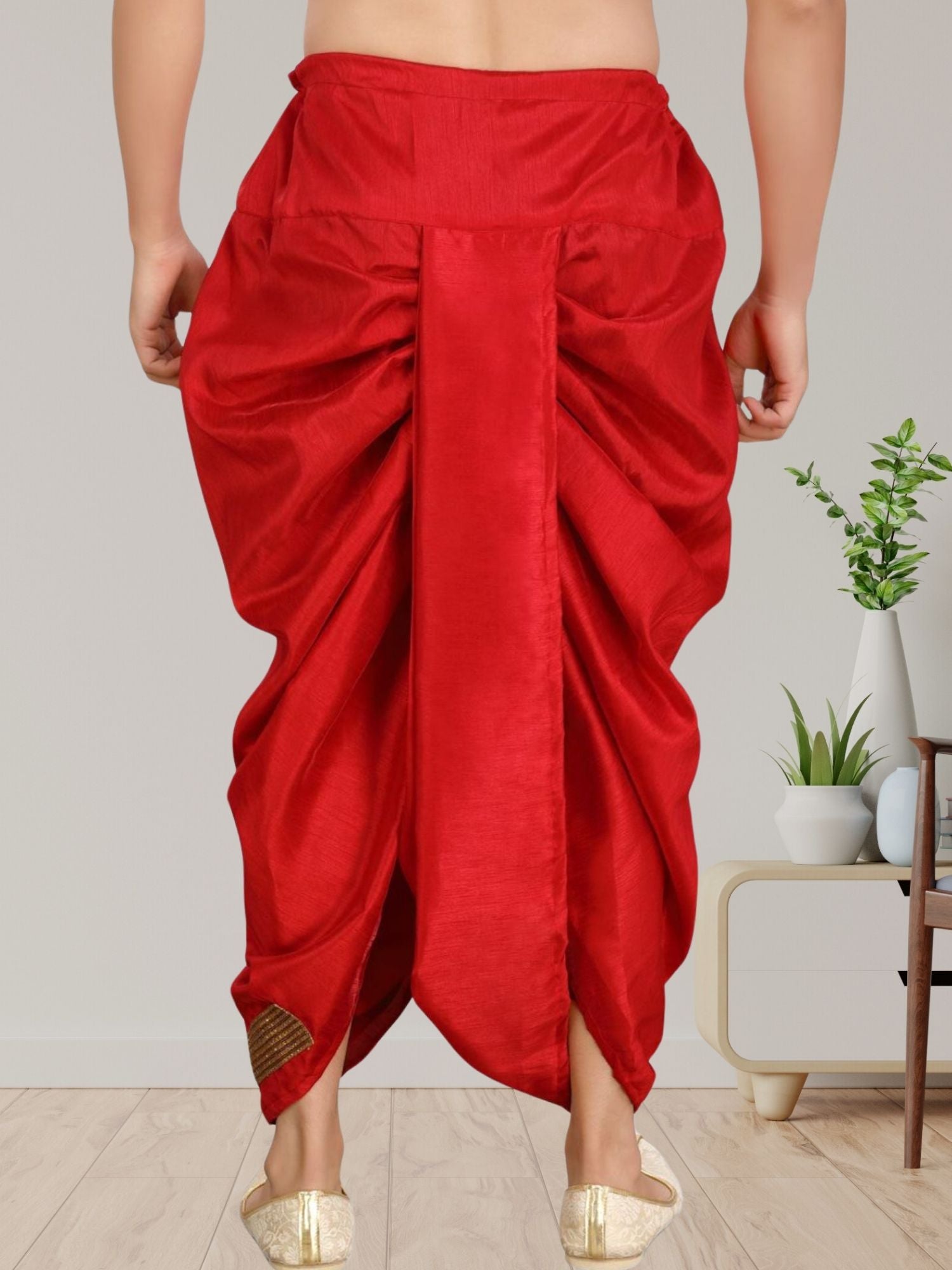 Barn Red Pitambari Ready To Wear Silk Dhoti