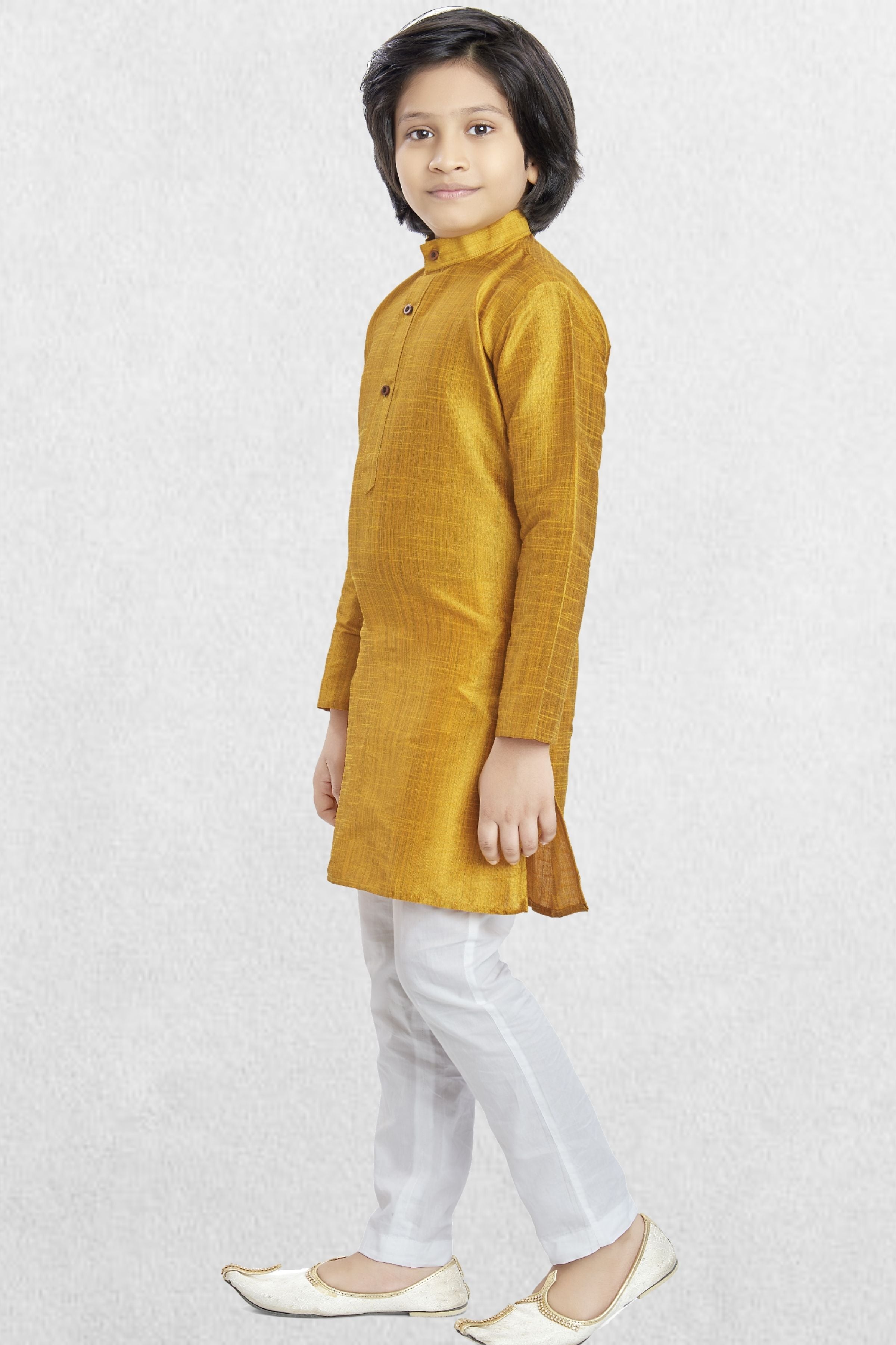 Shine Of Yellow Solid Cotton-Silk Kurta Pajama Suit
