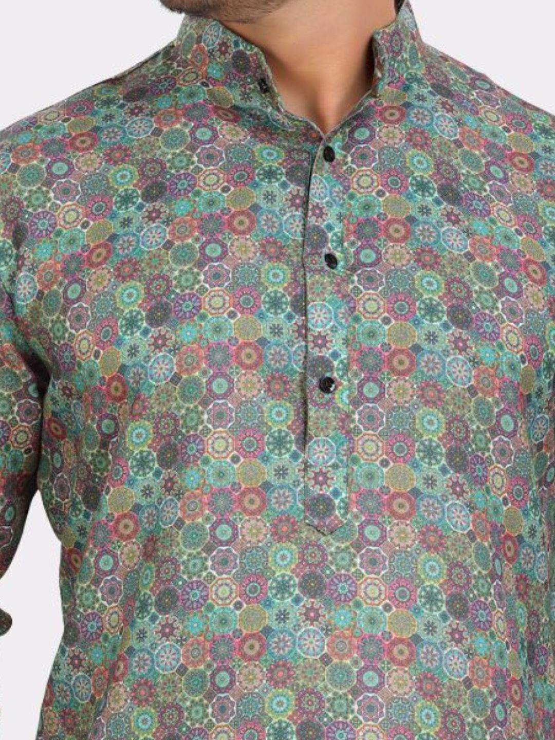 Tropical Green Cotton Printed Kurta Pajama Set
