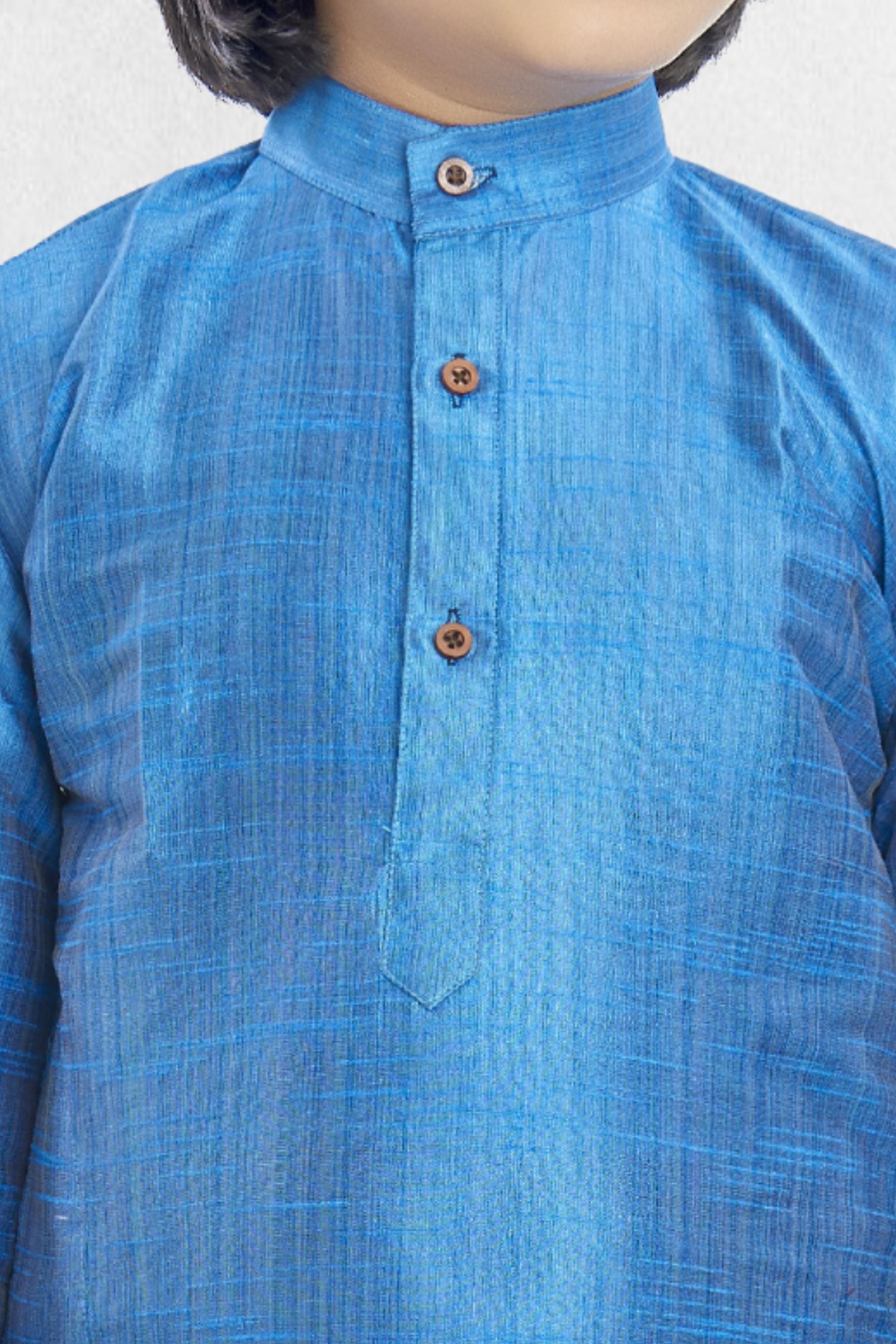 Azure Blue Solid Cotton-Silk Kurta Pitambari Dhoti Suit
