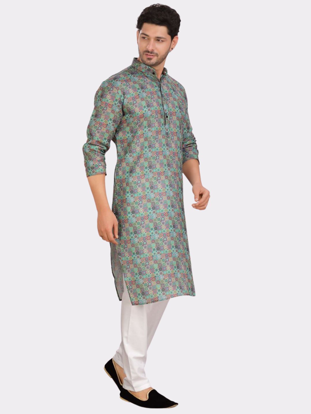 Tropical Green Cotton Printed Kurta