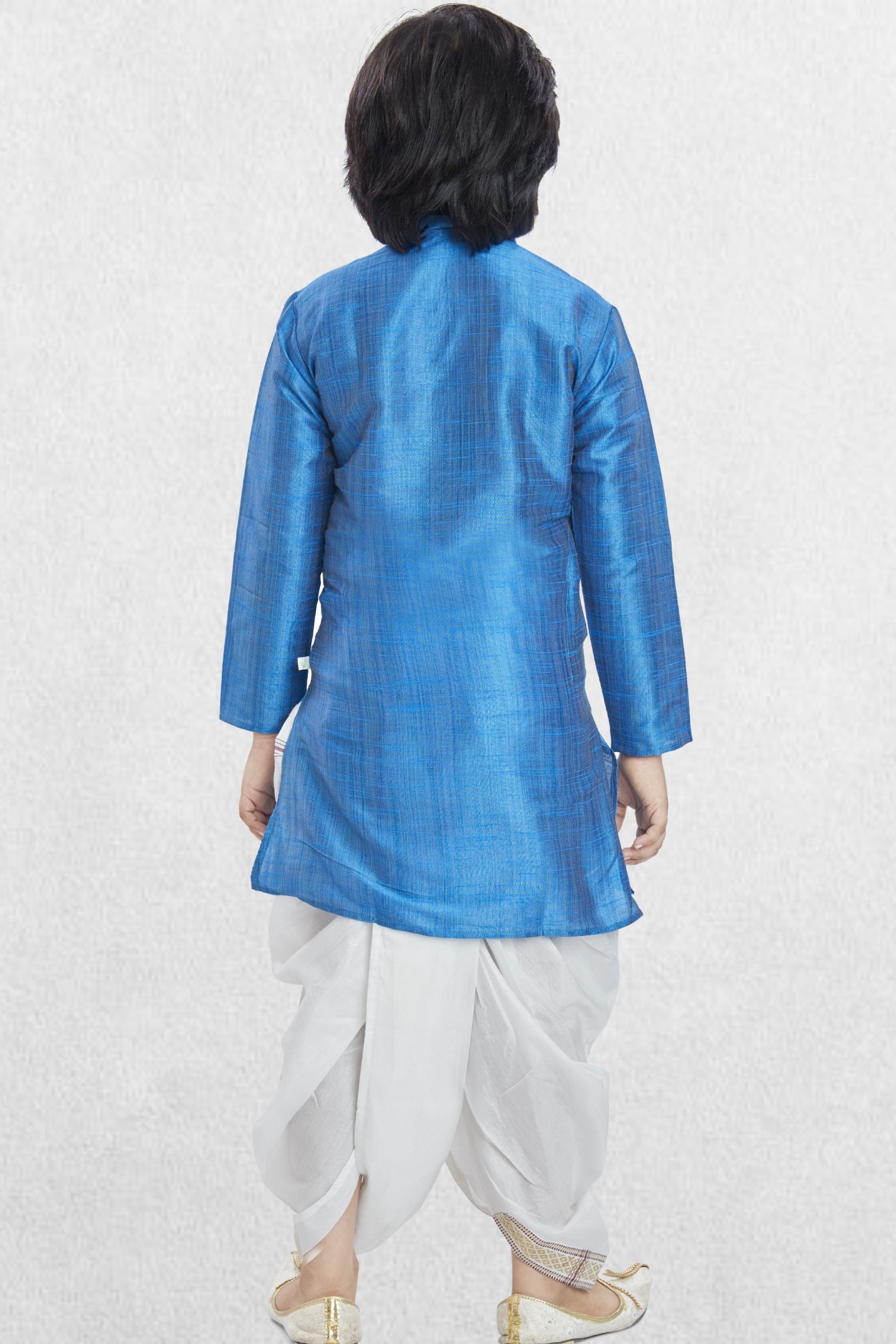 Azure Blue Solid Cotton-Silk Kurta Pitambari Dhoti Suit