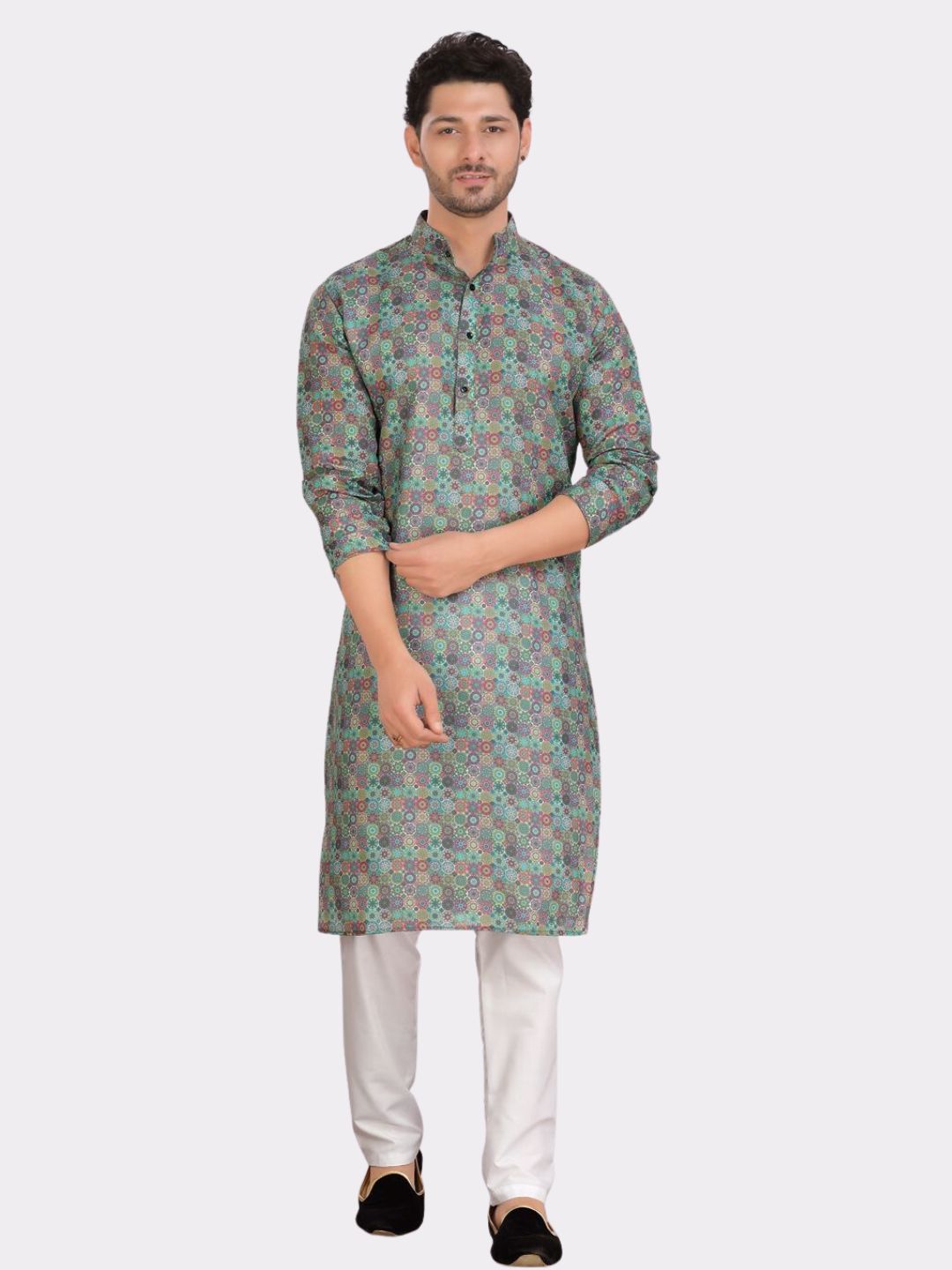 Tropical Green Cotton Printed Kurta