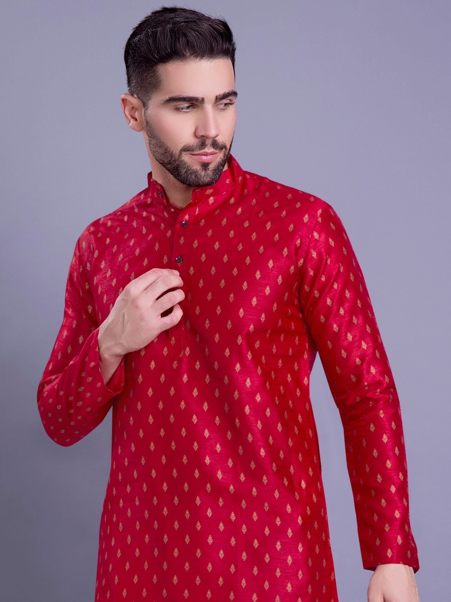 Barn Red Hloom Printed Silk Kurta